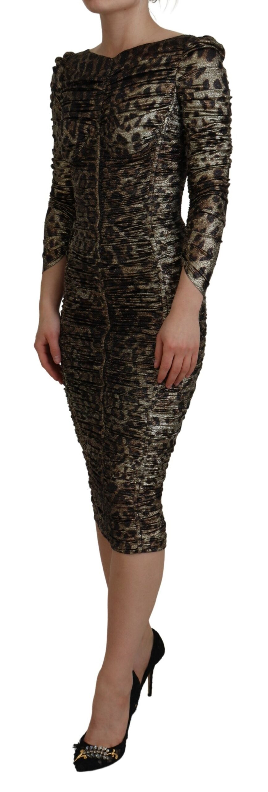 Dolce &amp; Gabbana Elegantes Midi-Bodycon-Kleid mit Leopardenmuster