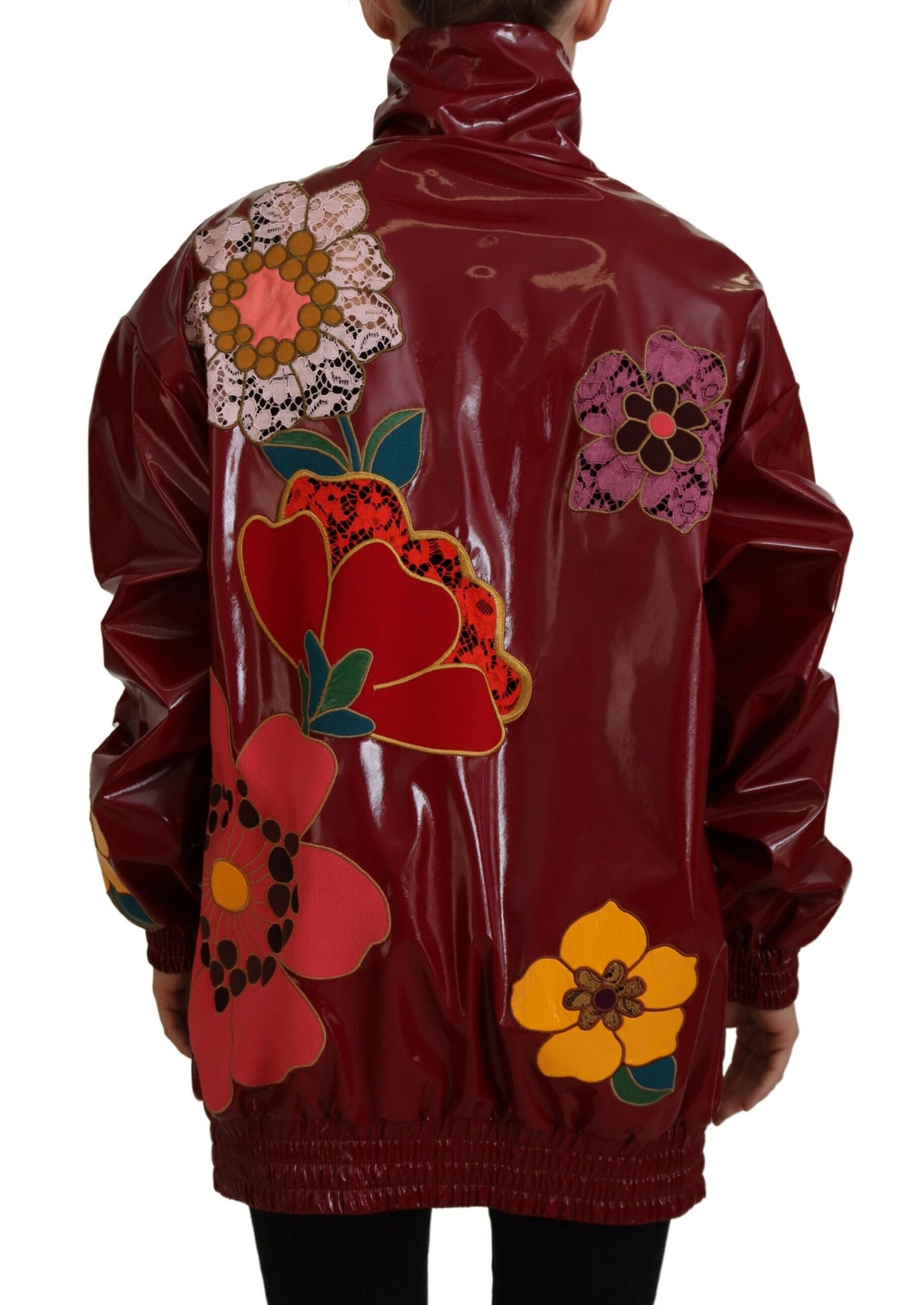 Dolce &amp; Gabbana Maroon Floral Full Zip Polyester Women Jacket