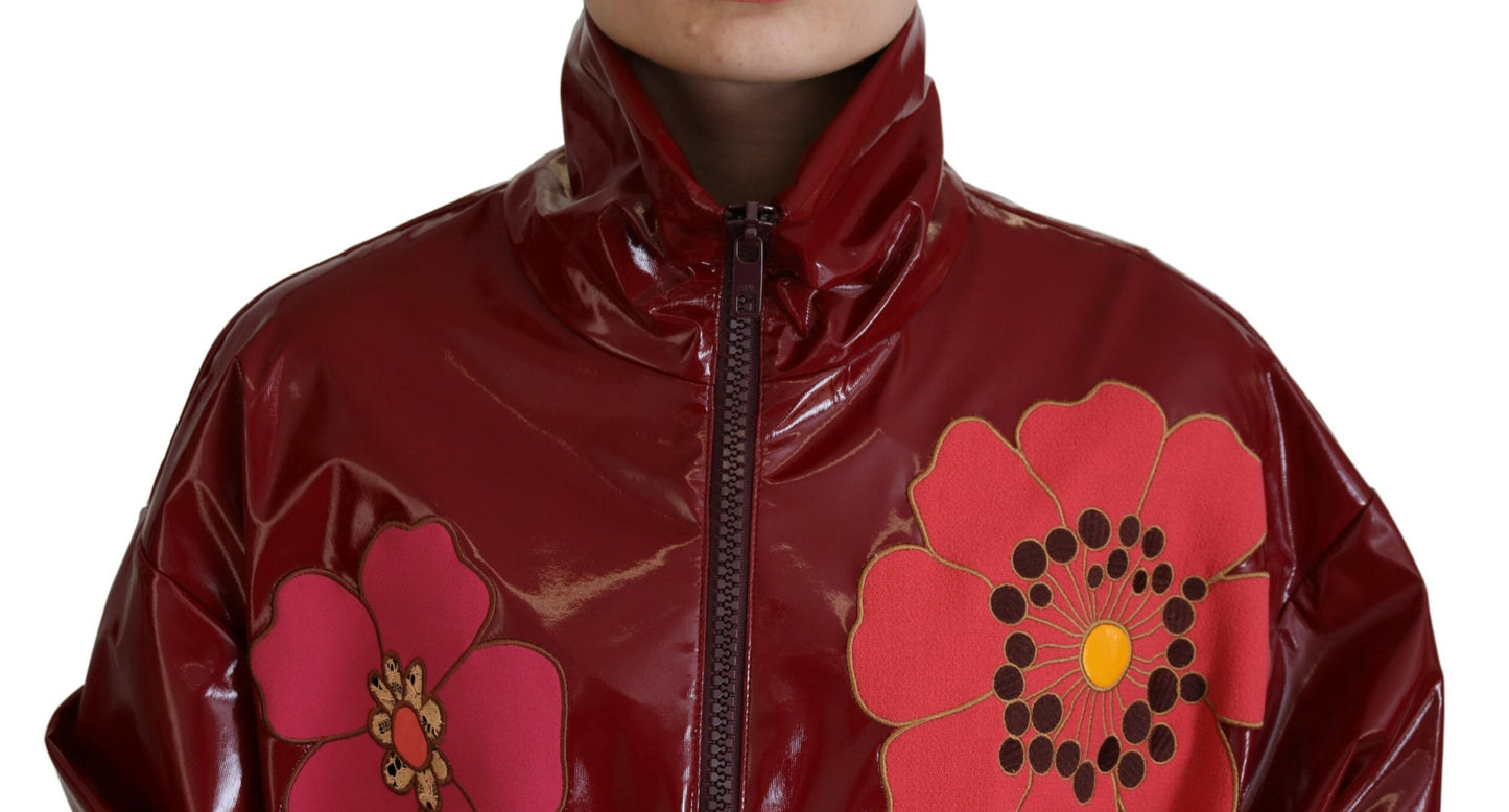 Dolce &amp; Gabbana Maroon Floral Full Zip Polyester Women Jacket