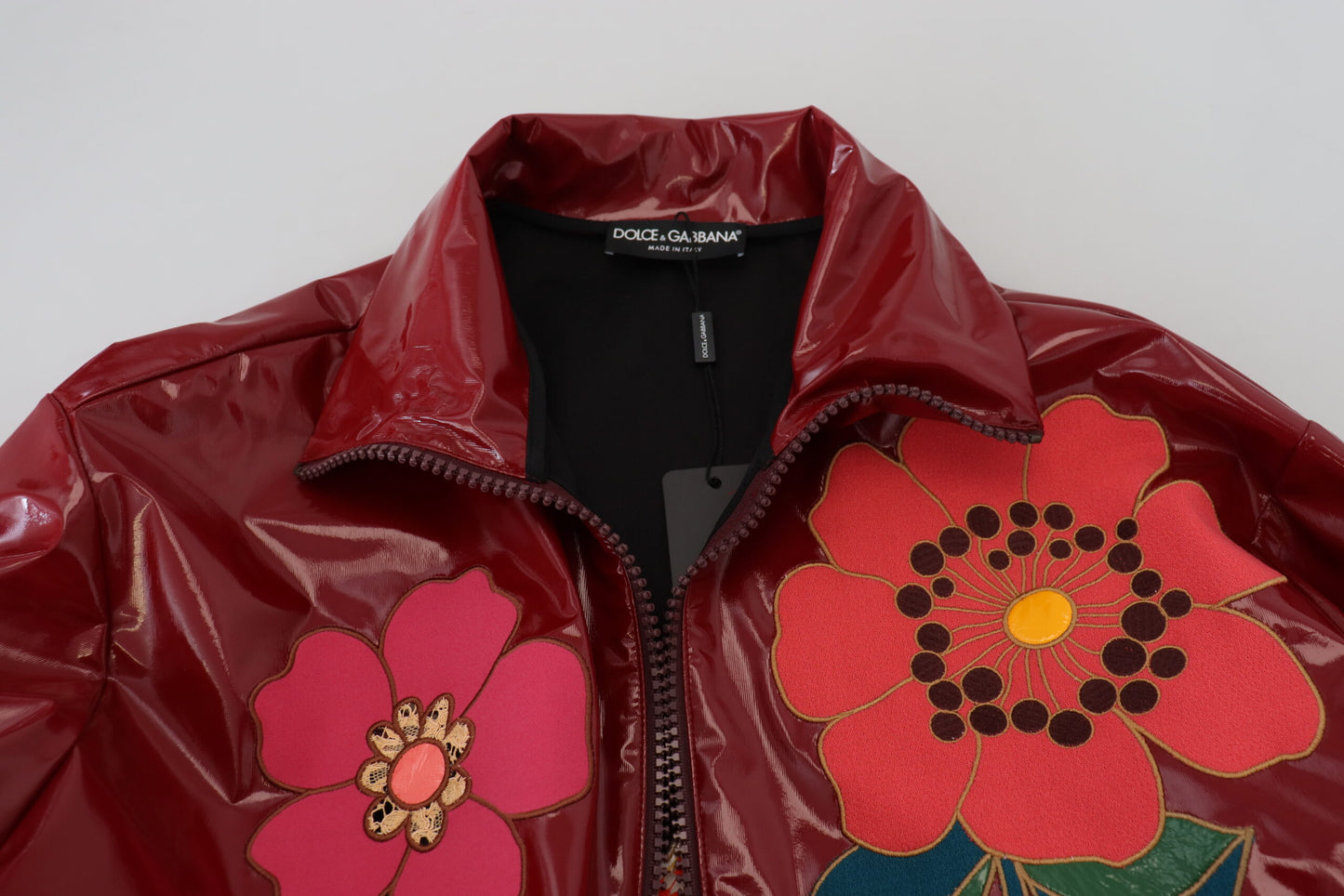 Dolce &amp; Gabbana Maroon Floral Full Zip Polyester Women Jacket