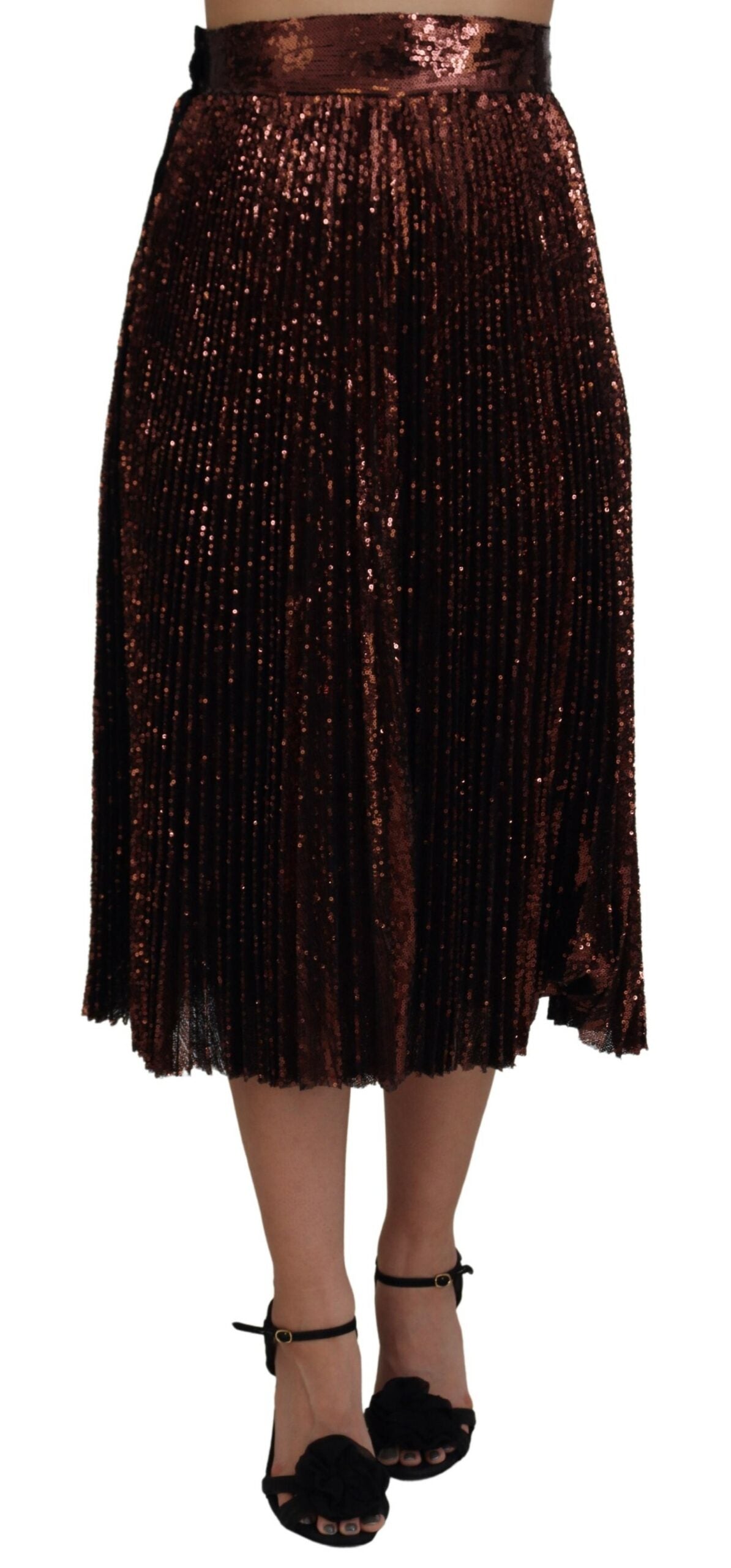 Dolce &amp; Gabbana Bronze Sequined High Waist A-line Maxi Skirt