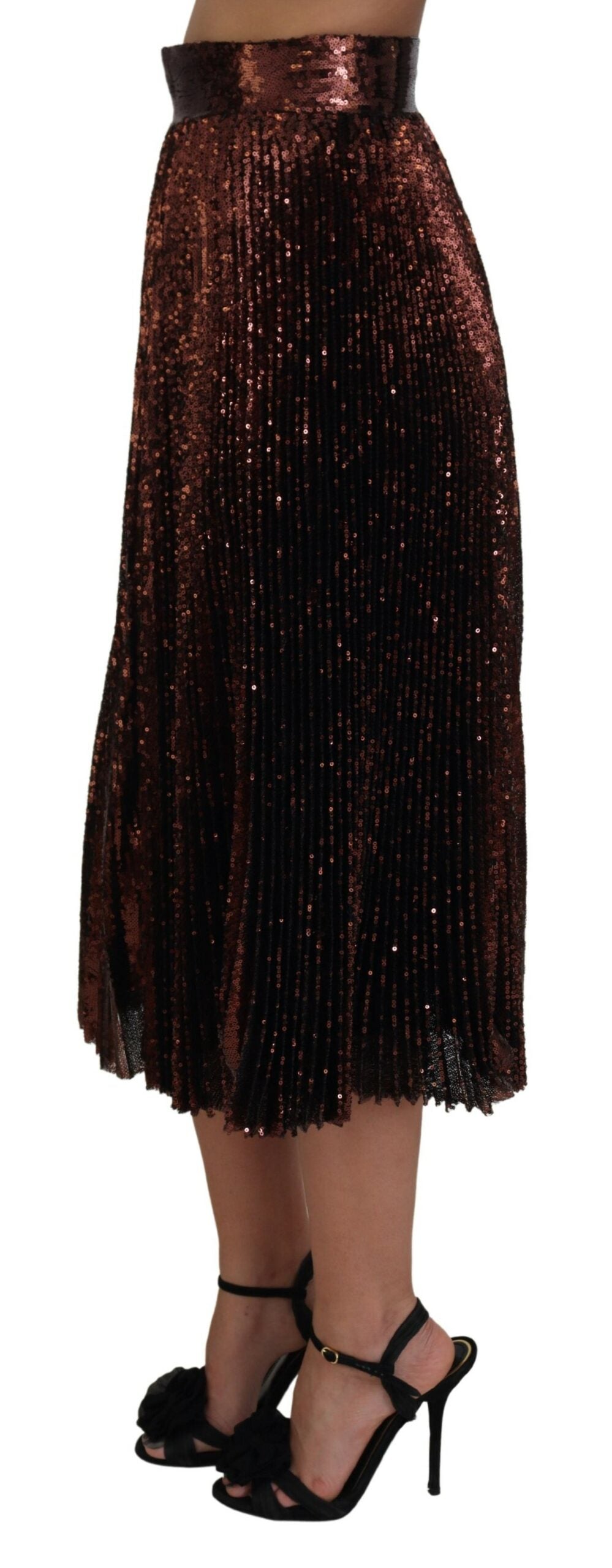 Dolce &amp; Gabbana Bronze Sequined High Waist A-line Maxi Skirt