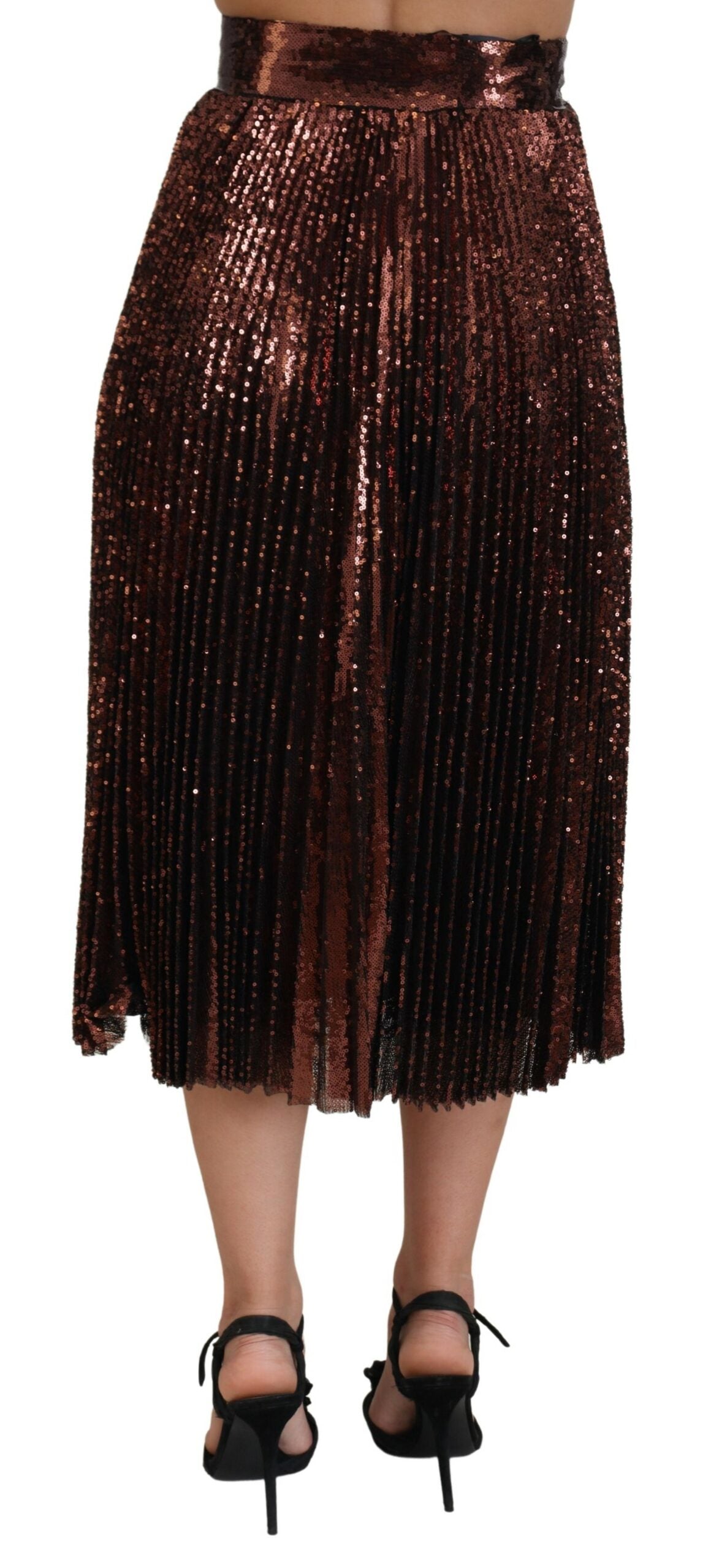 Dolce &amp; Gabbana Bronze Sequined High Waist A-line Maxi Skirt