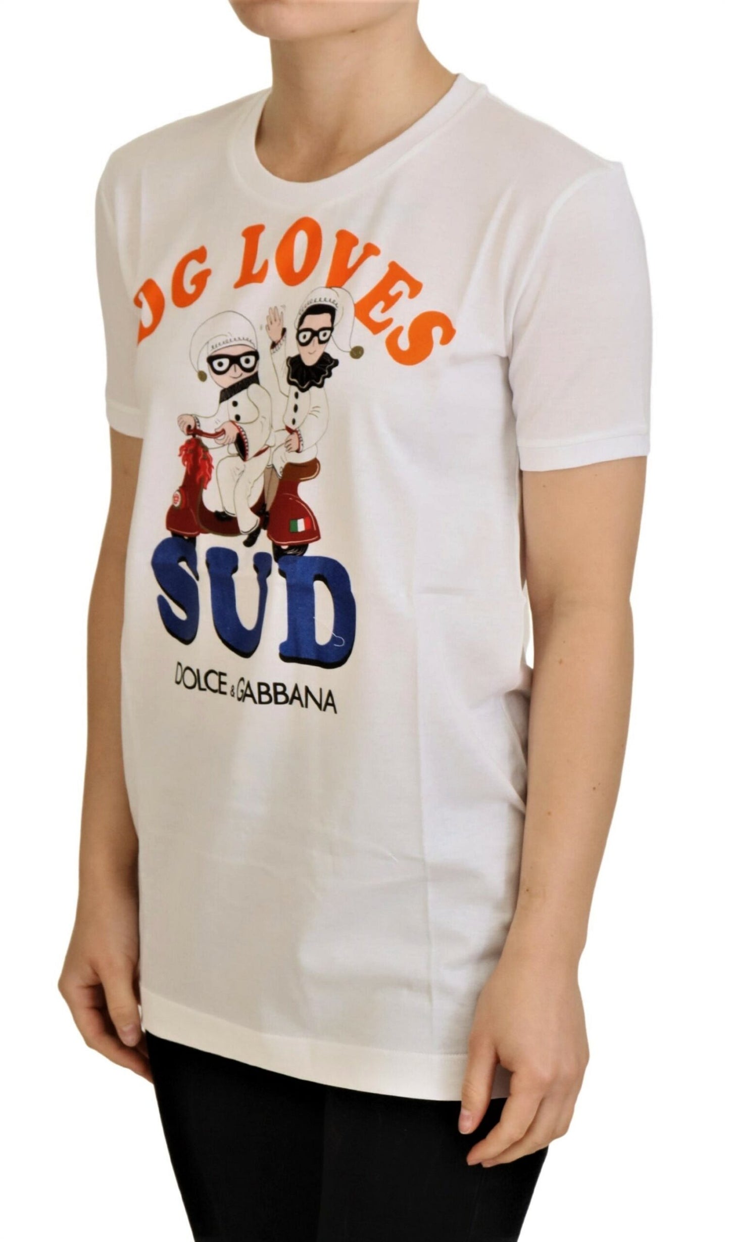 Dolce &amp; Gabbana Elegantes weißes T-Shirt mit Rundhalsausschnitt und buntem Aufdruck