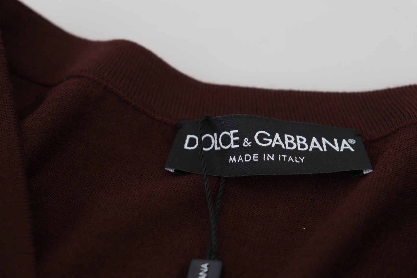 Dolce &amp; Gabbana Maroon Wool Knit Deep V-neck Cardigan Sweater