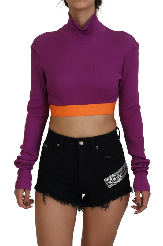 Dolce &amp; Gabbana Purple Turtle Neck Cropped Pullover Sweater