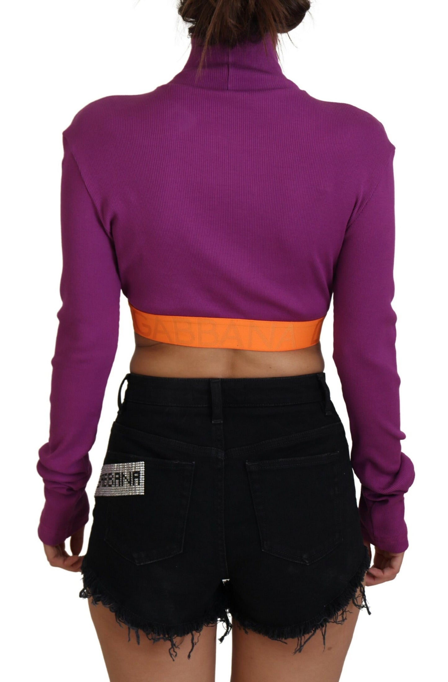 Dolce &amp; Gabbana Purple Turtle Neck Cropped Pullover Sweater