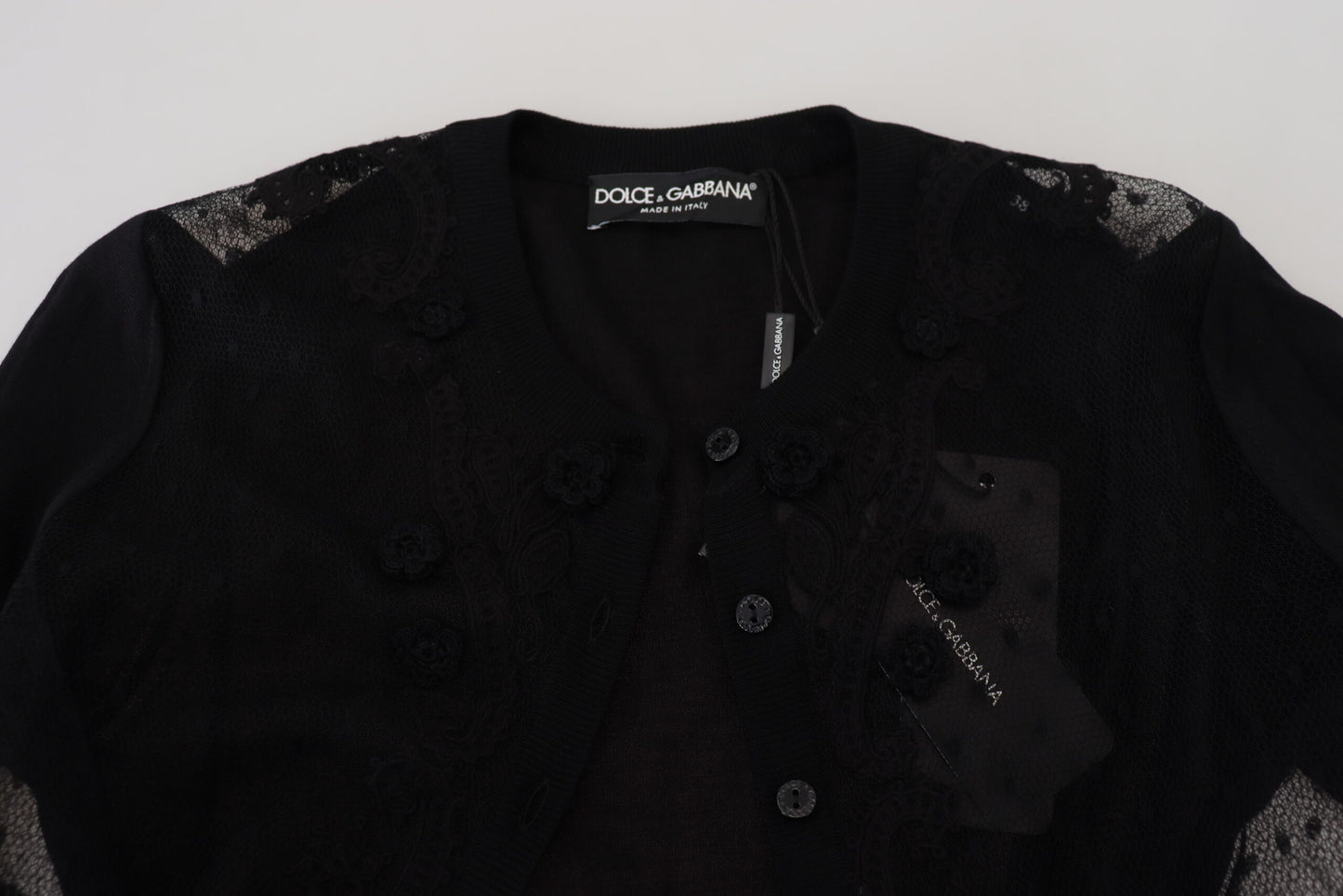 Dolce &amp; Gabbana Black Floral Lace Button Cardigan Sweater