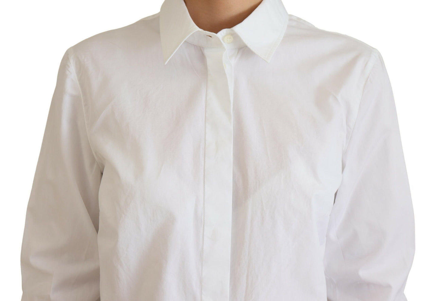 Dolce &amp; Gabbana White Cotton Collared Long Sleeves Formal Top