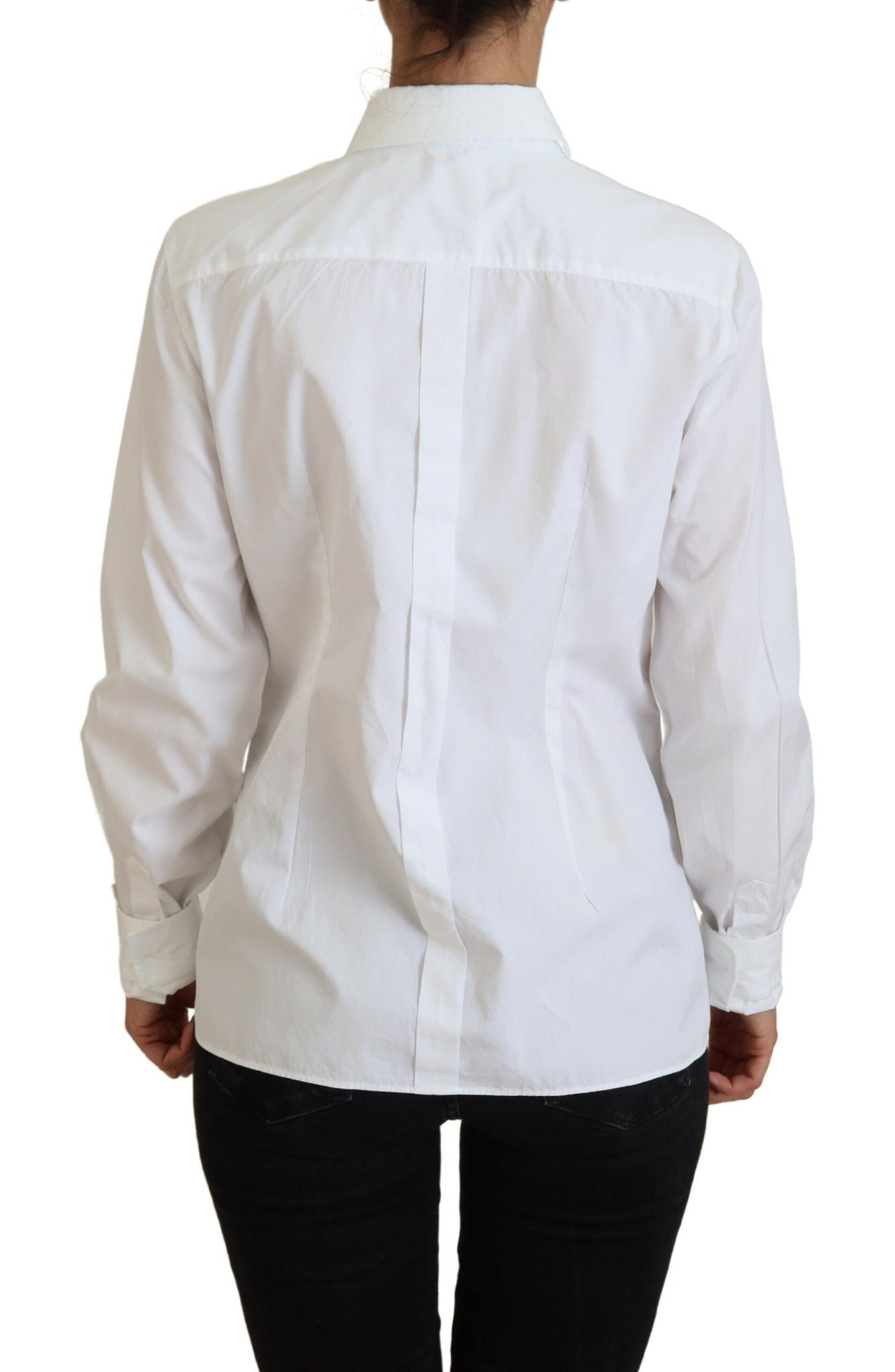 Dolce &amp; Gabbana White Cotton Collared Long Sleeves Formal Top