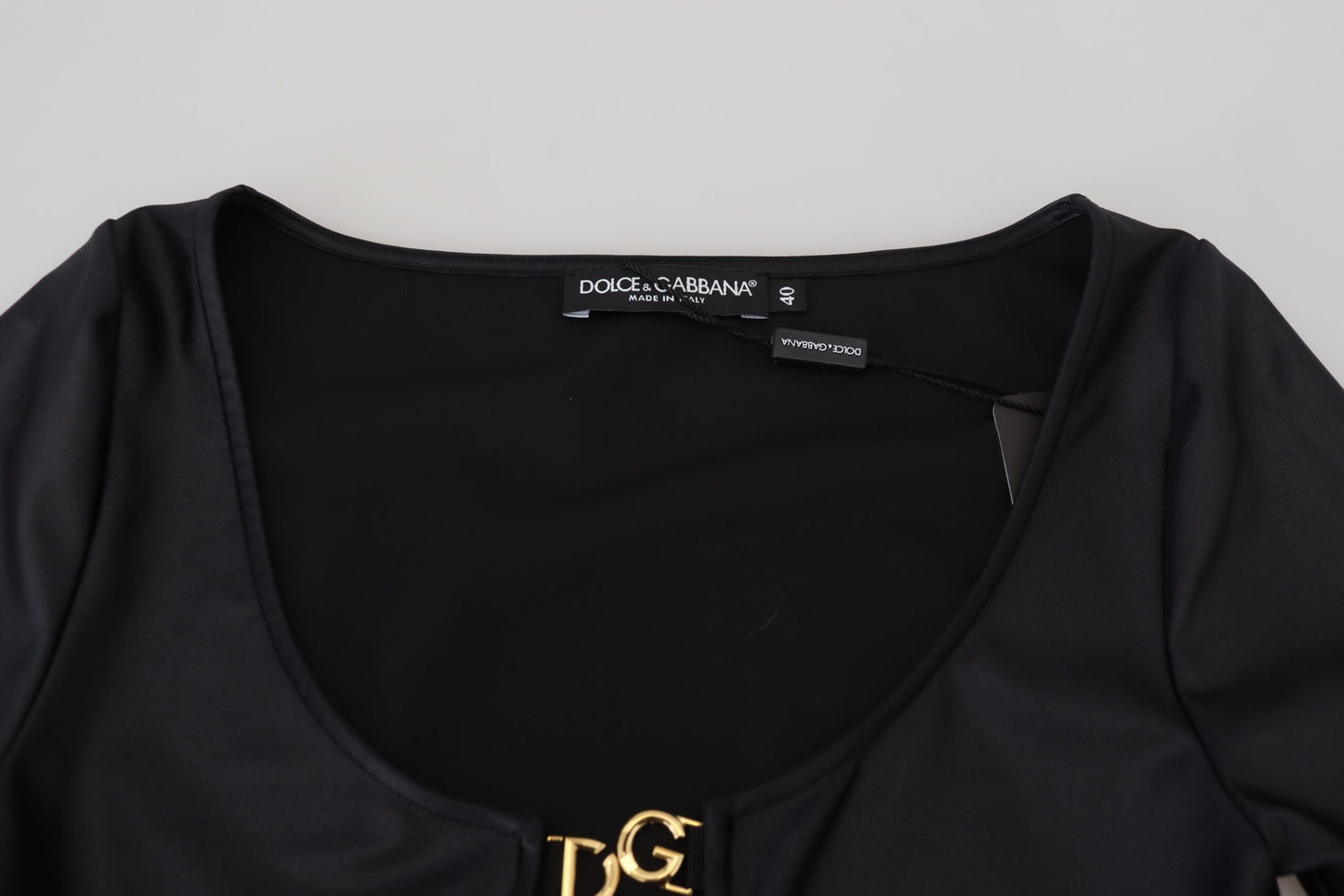 Dolce &amp; Gabbana Black Cotton Stretch Open Chest 3/4 Sleeve Top