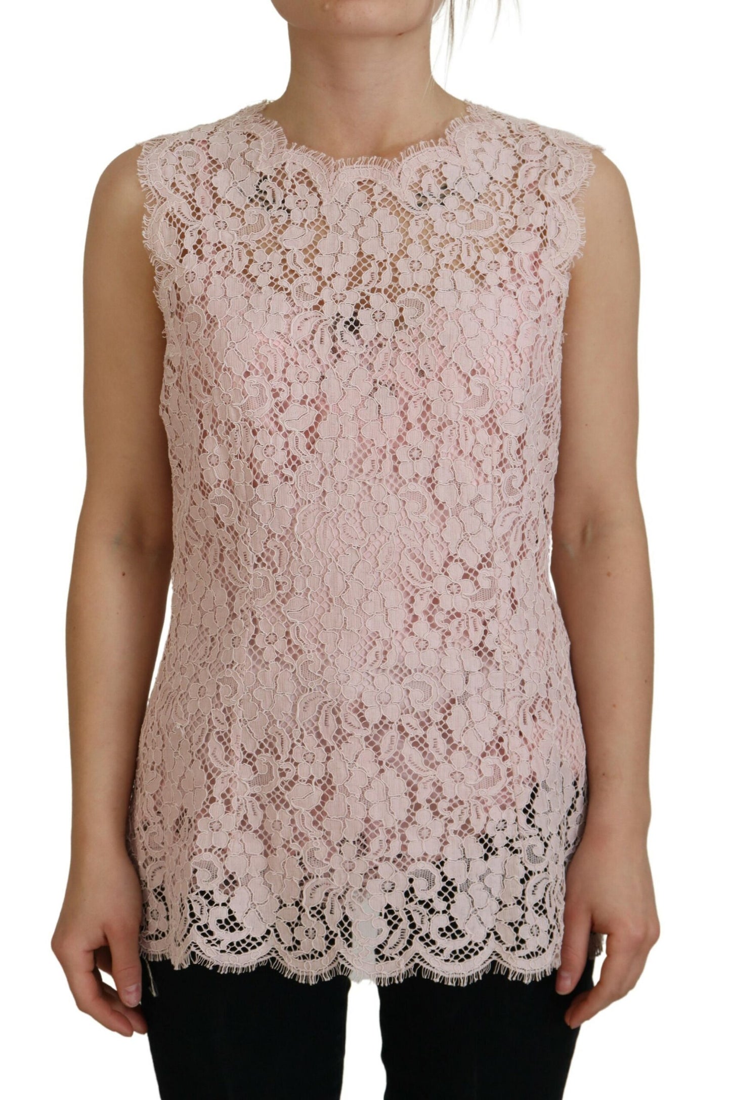 Dolce &amp; Gabbana Pink Floral Lace Sleeveless Tank Blouse Top