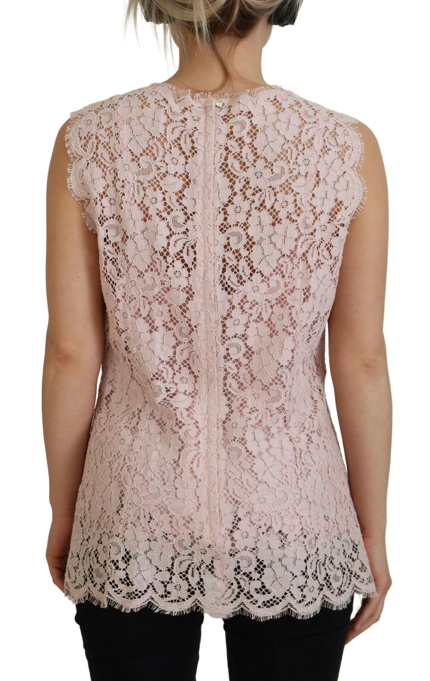 Dolce &amp; Gabbana Pink Floral Lace Sleeveless Tank Blouse Top