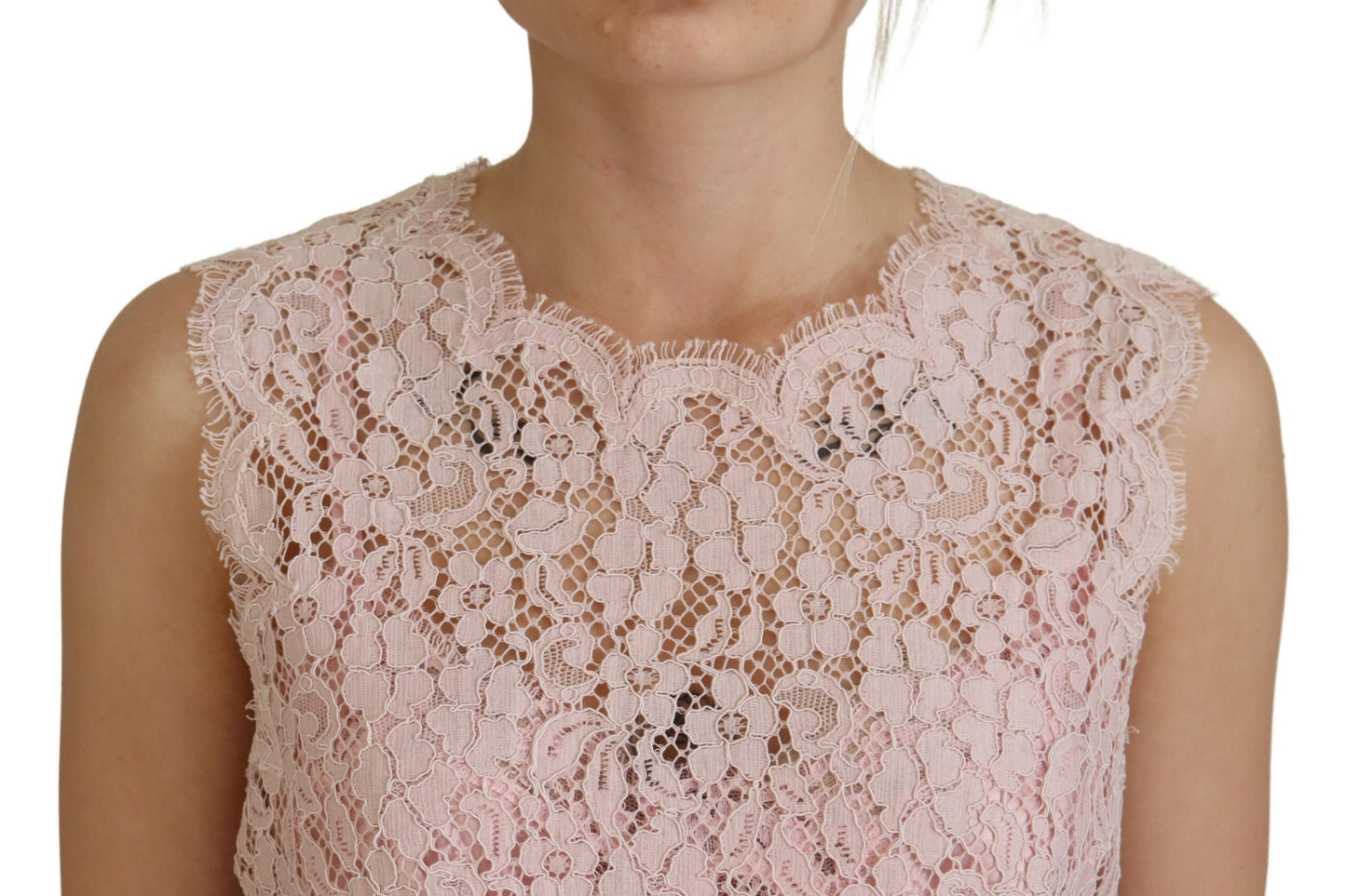 Dolce &amp; Gabbana Pink Floral Lace Sleeveless Tank Blouse Top