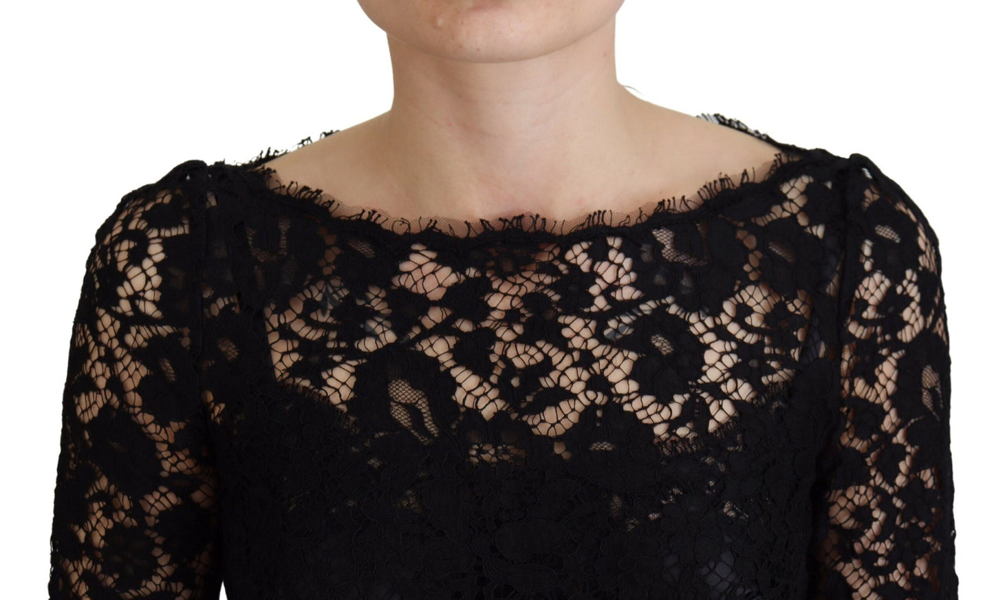 Dolce &amp; Gabbana Black Cotton Lace Trim Long Sleeves Top