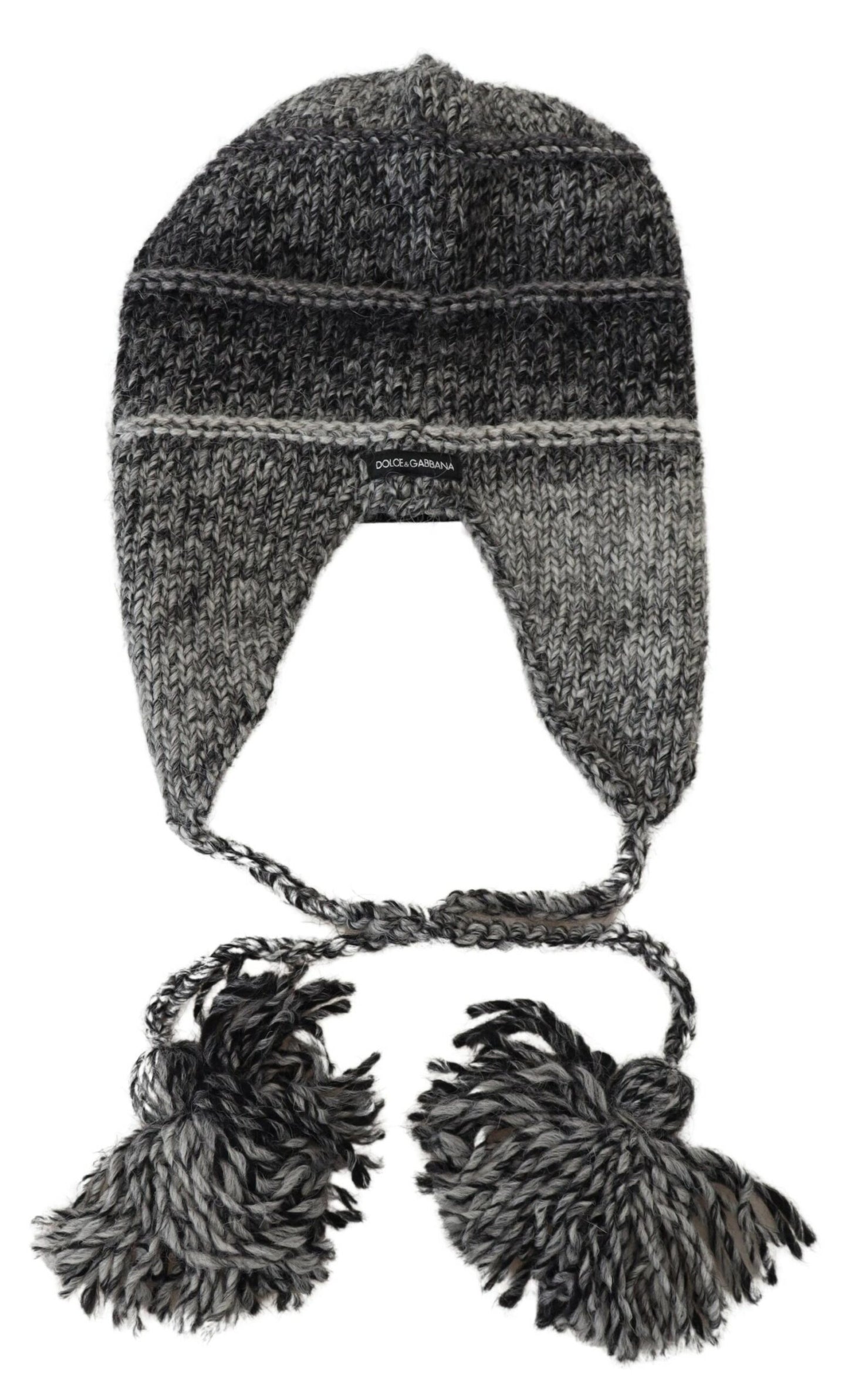 Dolce &amp; Gabbana Gray Warm Fleece Ear Flaps Knit Beanie Hat