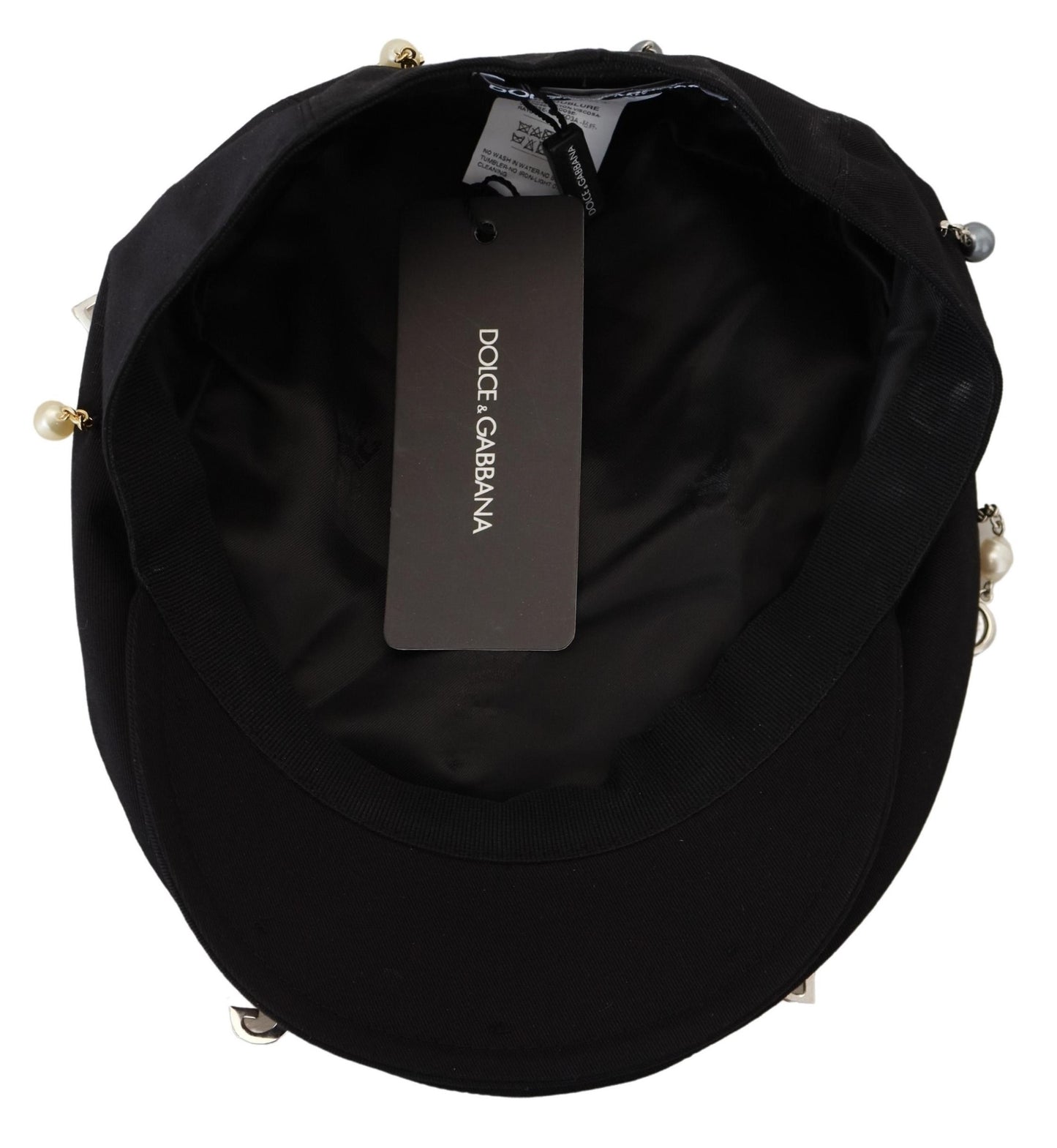 Dolce &amp; Gabbana Black Cotton Embellished Newsboy Men Hat