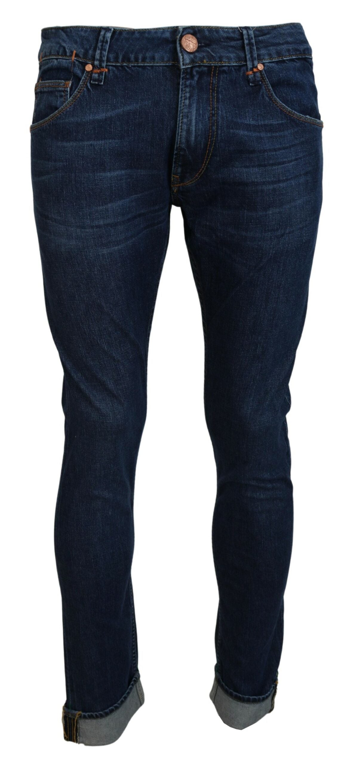 Acht exquisiter, schmal zulaufender italienischer Denim in Blau