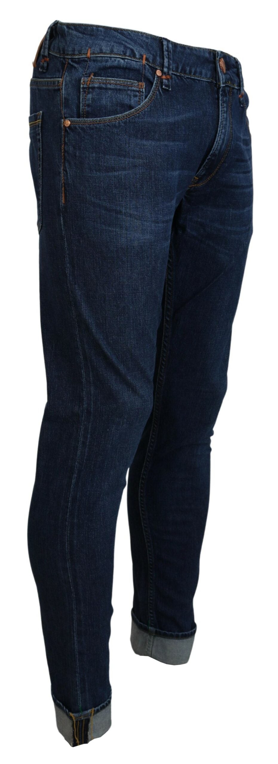 Acht exquisiter, schmal zulaufender italienischer Denim in Blau