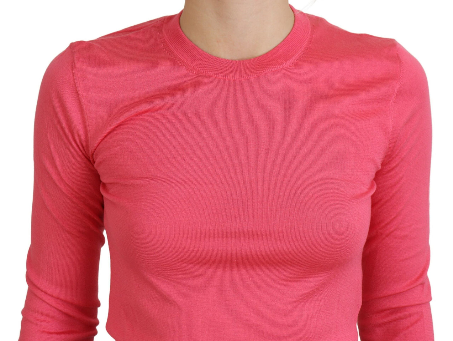 Dolce &amp; Gabbana Pink Silk Cropped Crewneck Pullover Sweater