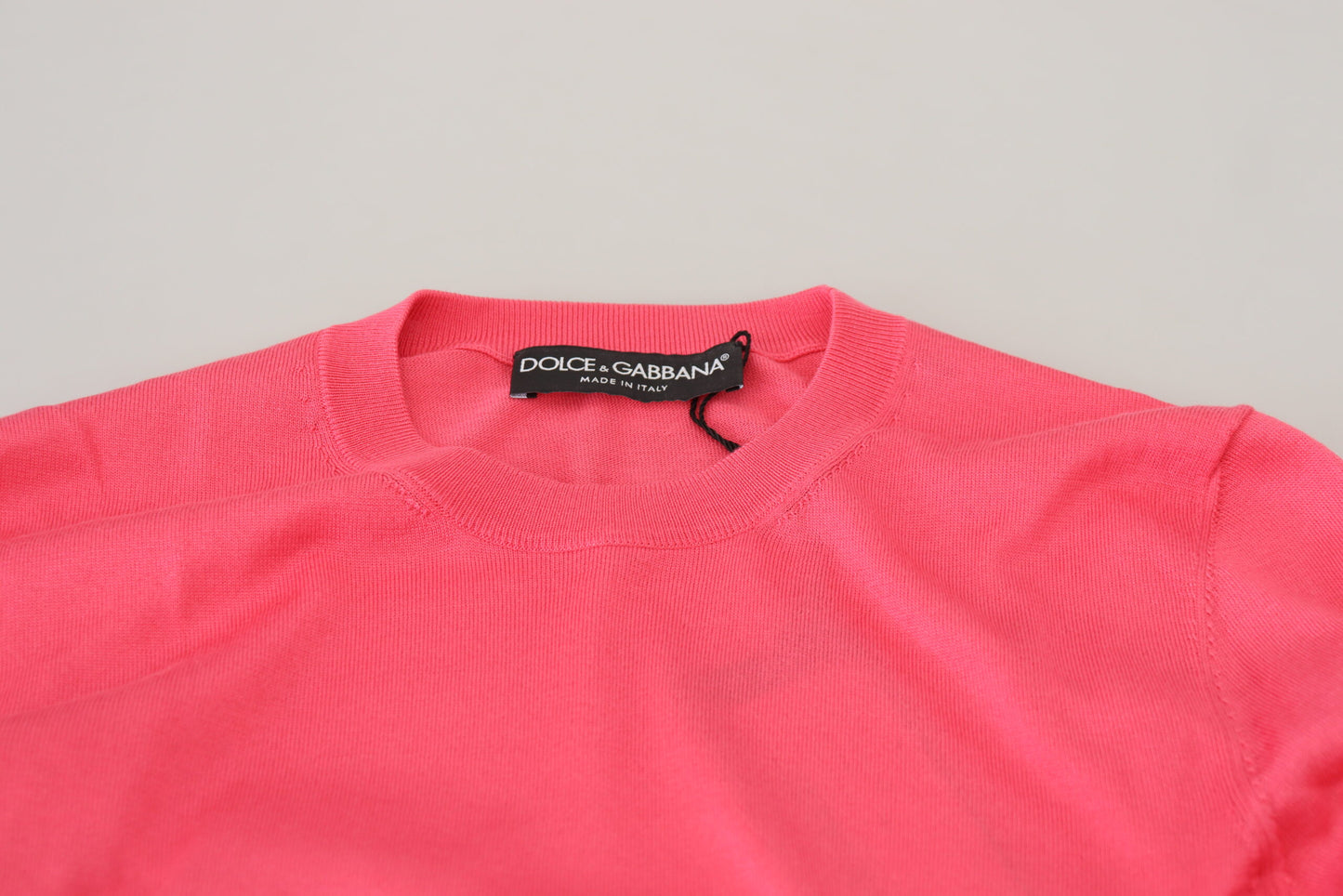 Dolce &amp; Gabbana Pink Silk Cropped Crewneck Pullover Sweater