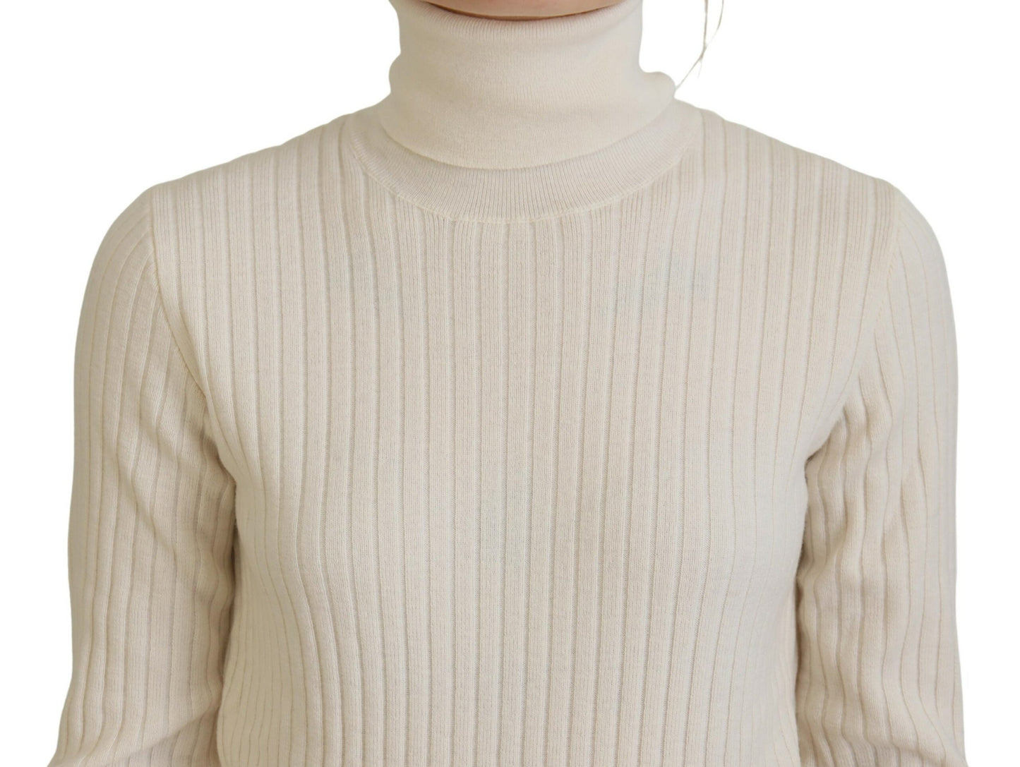 Dolce &amp; Gabbana Ivory Turtleneck Distressed Cuff Pullover Sweater