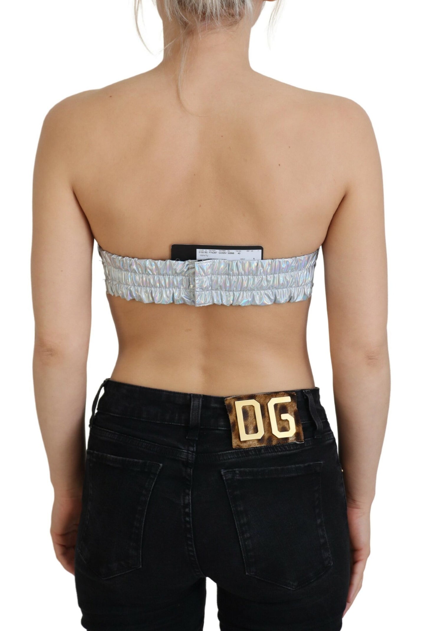 Dolce &amp; Gabbana Silver Holographic Effect Bustier Brassiere Top