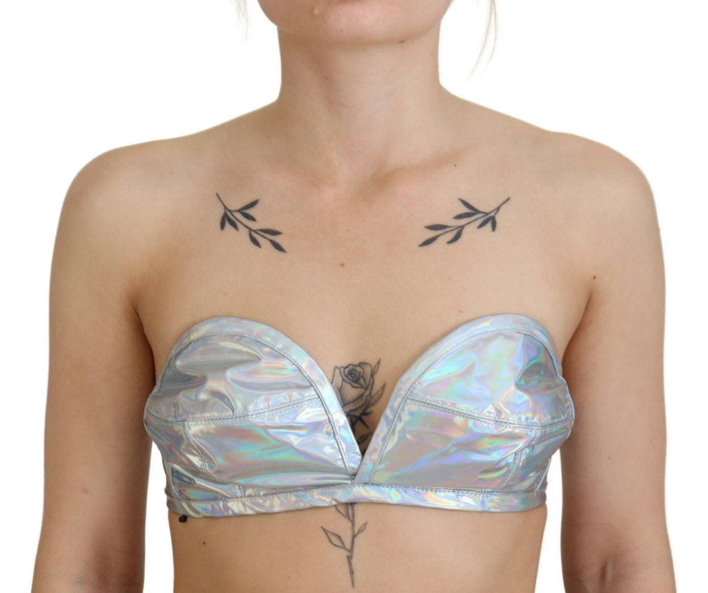 Dolce &amp; Gabbana Silver Holographic Effect Bustier Brassiere Top