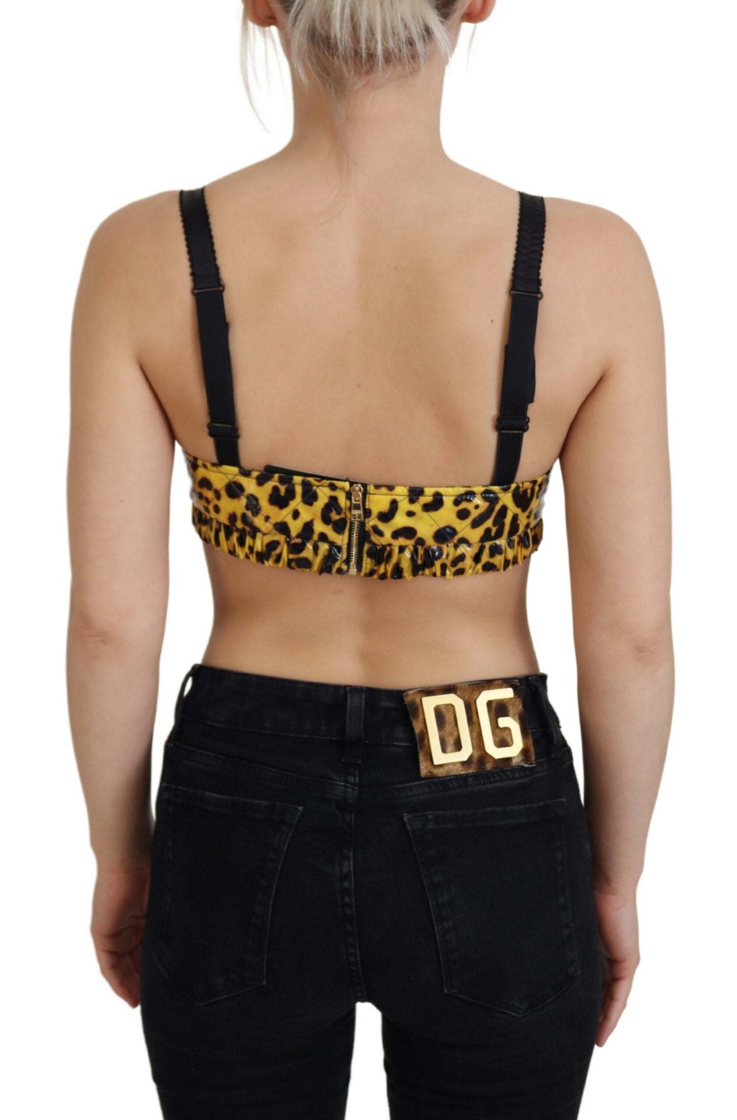 Dolce &amp; Gabbana Yellow Leopard Cropped Bustier Corset Bra Top