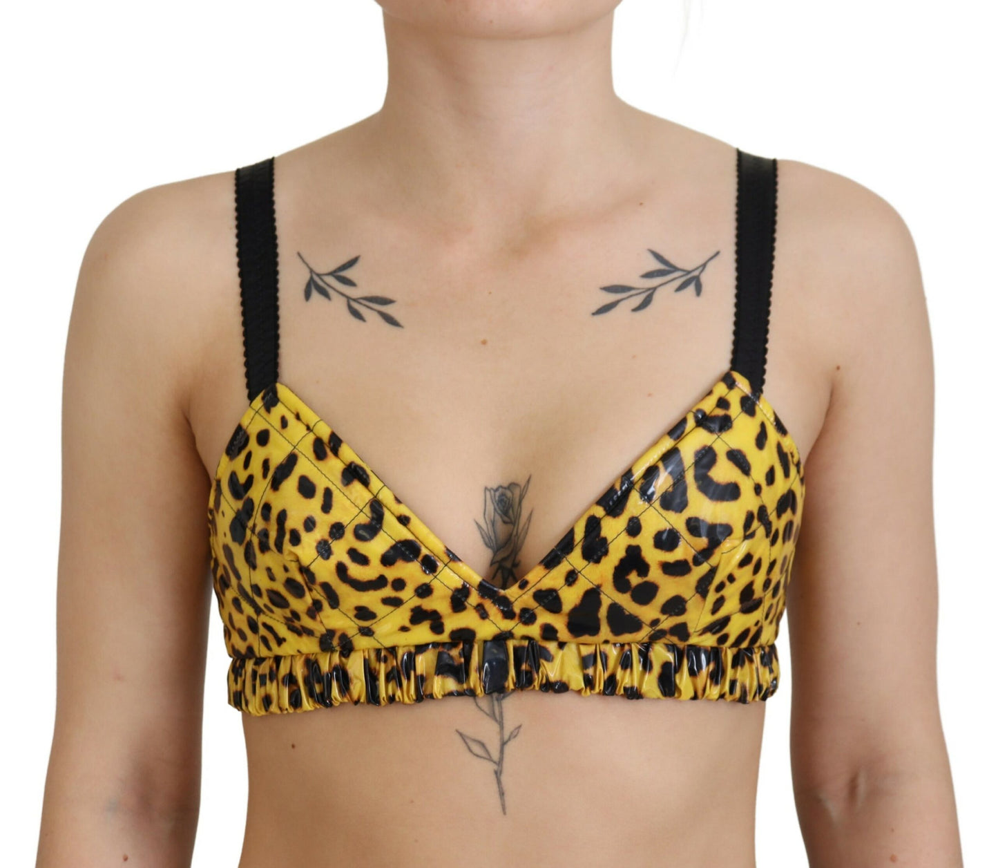 Dolce &amp; Gabbana Yellow Leopard Cropped Bustier Corset Bra Top