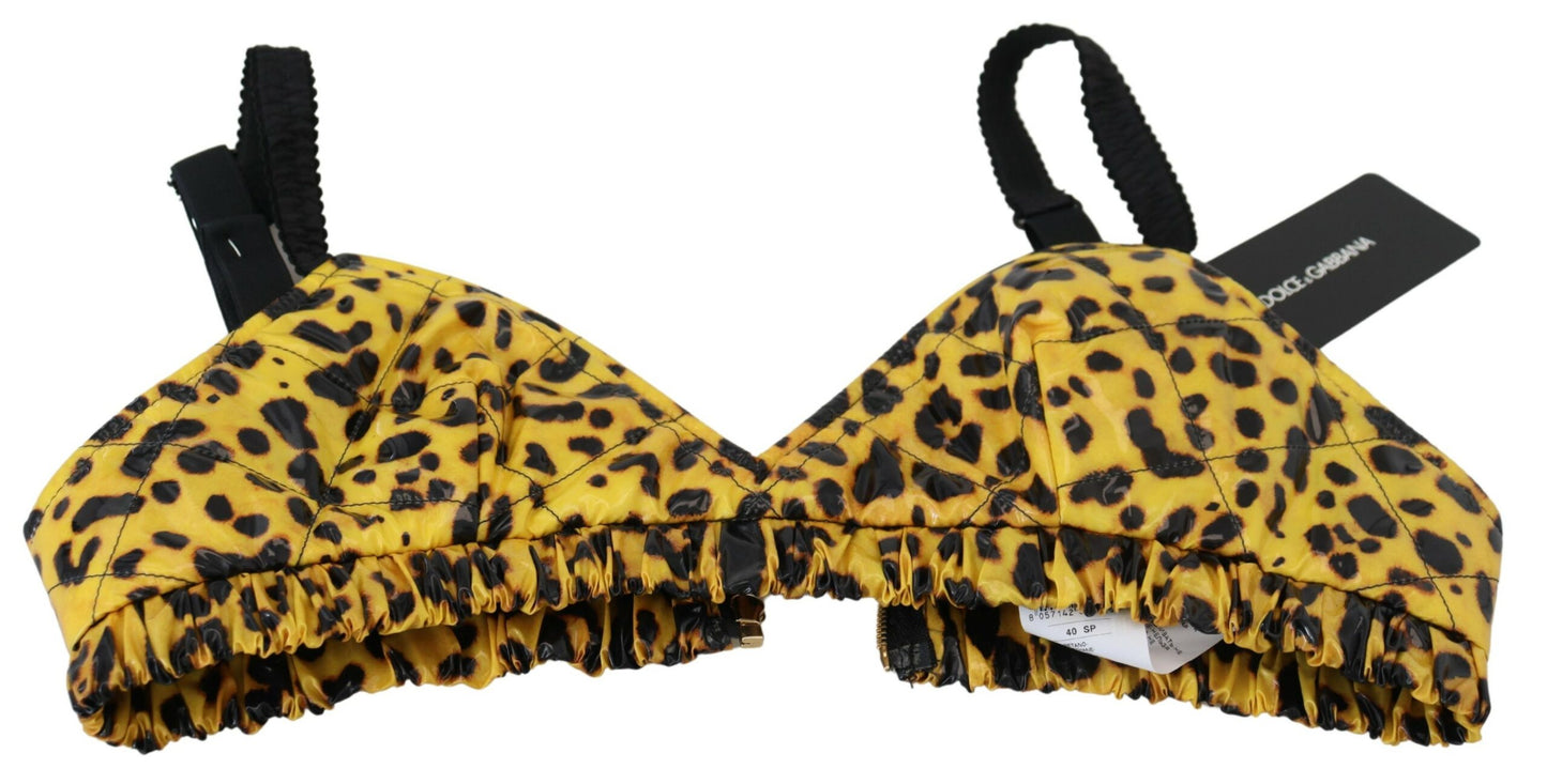 Dolce &amp; Gabbana Yellow Leopard Cropped Bustier Corset Bra Top