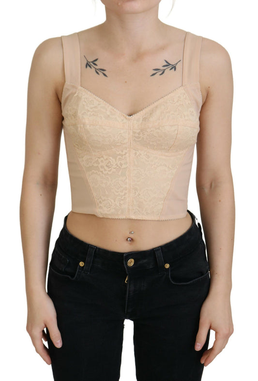 Dolce &amp; Gabbana Beige Cropped Bustier Corset Brassiere Top