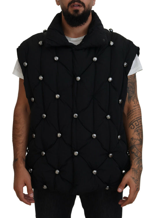 Dolce &amp; Gabbana Black Sleeveless DG Metal Embellishment Jacket