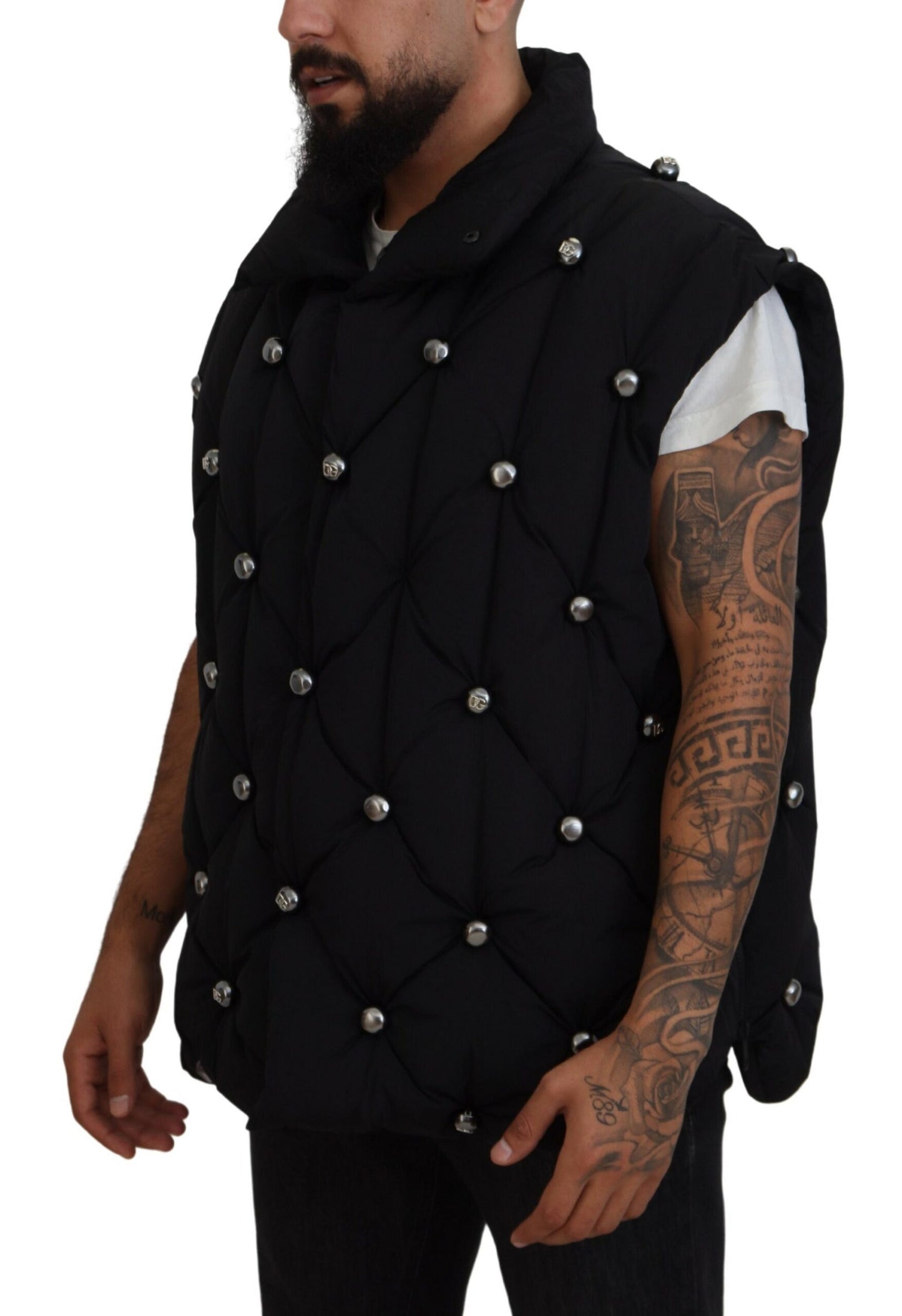 Dolce &amp; Gabbana Black Sleeveless DG Metal Embellishment Jacket