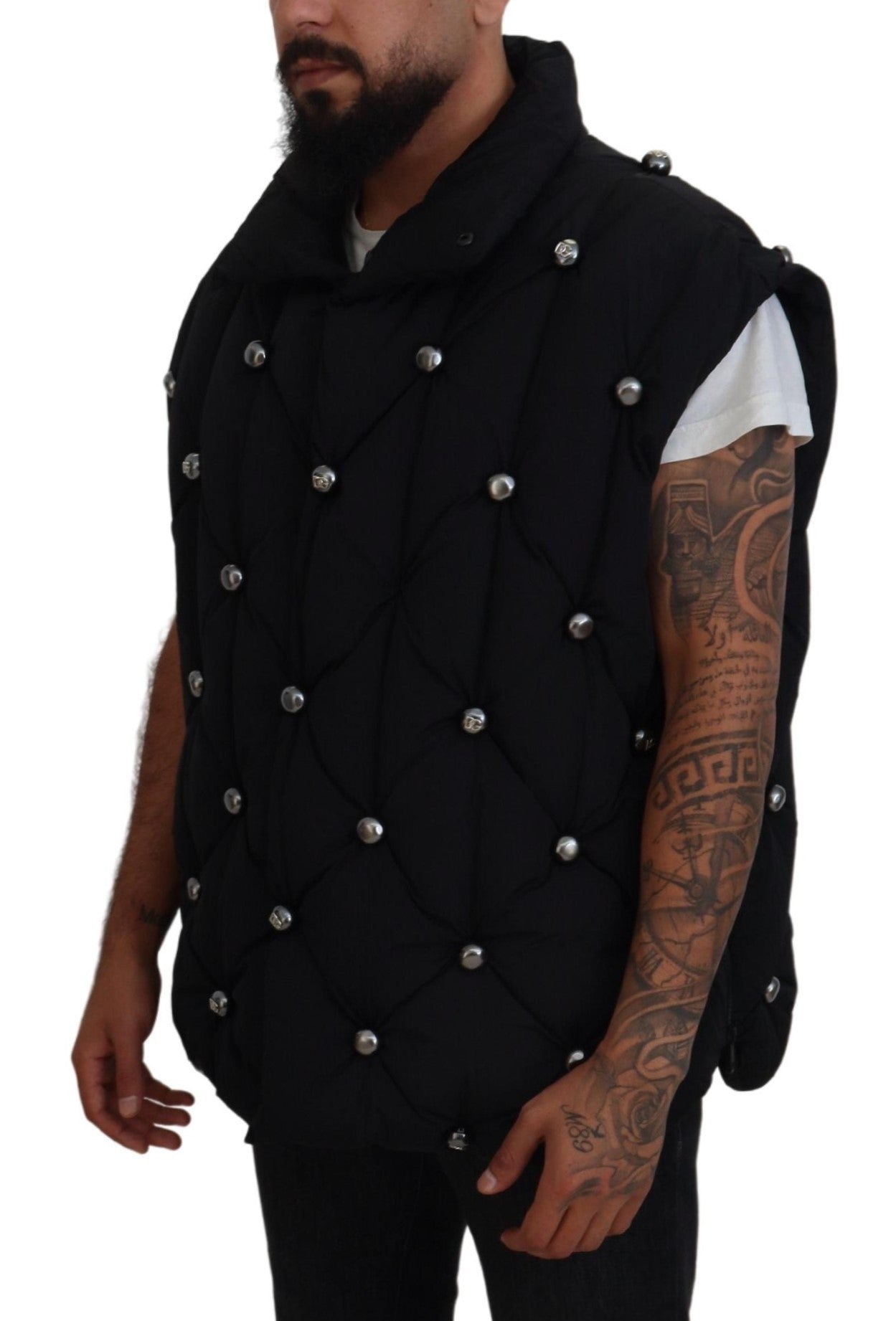 Dolce &amp; Gabbana Black Sleeveless DG Metal Embellishment Jacket