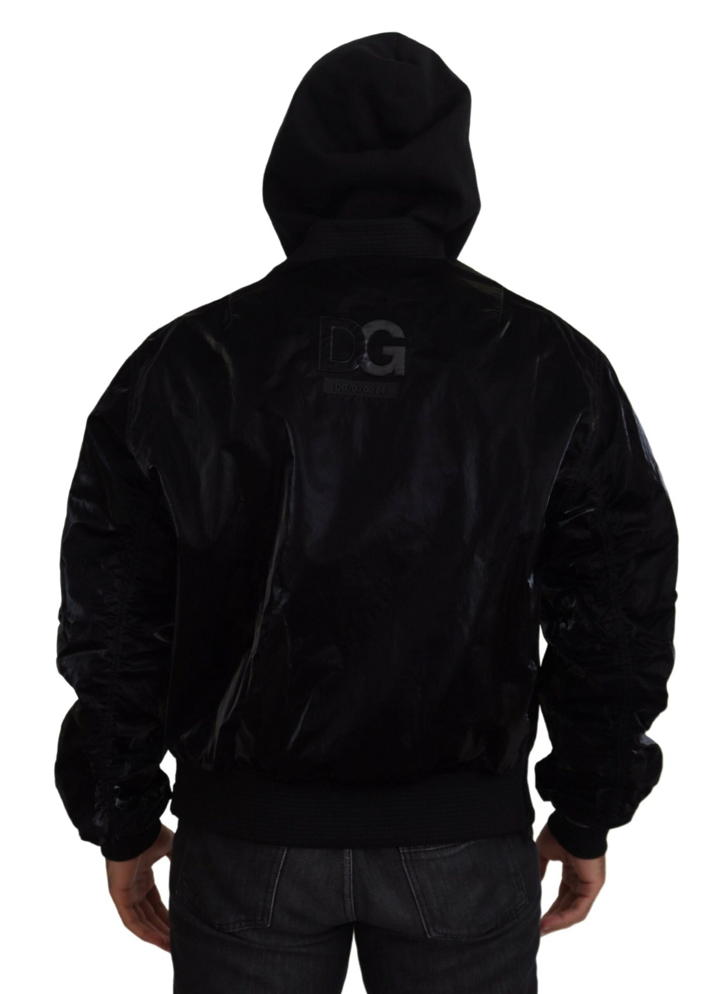 Dolce &amp; Gabbana Black Nylon Hooded Full Zip Bomber Jacket