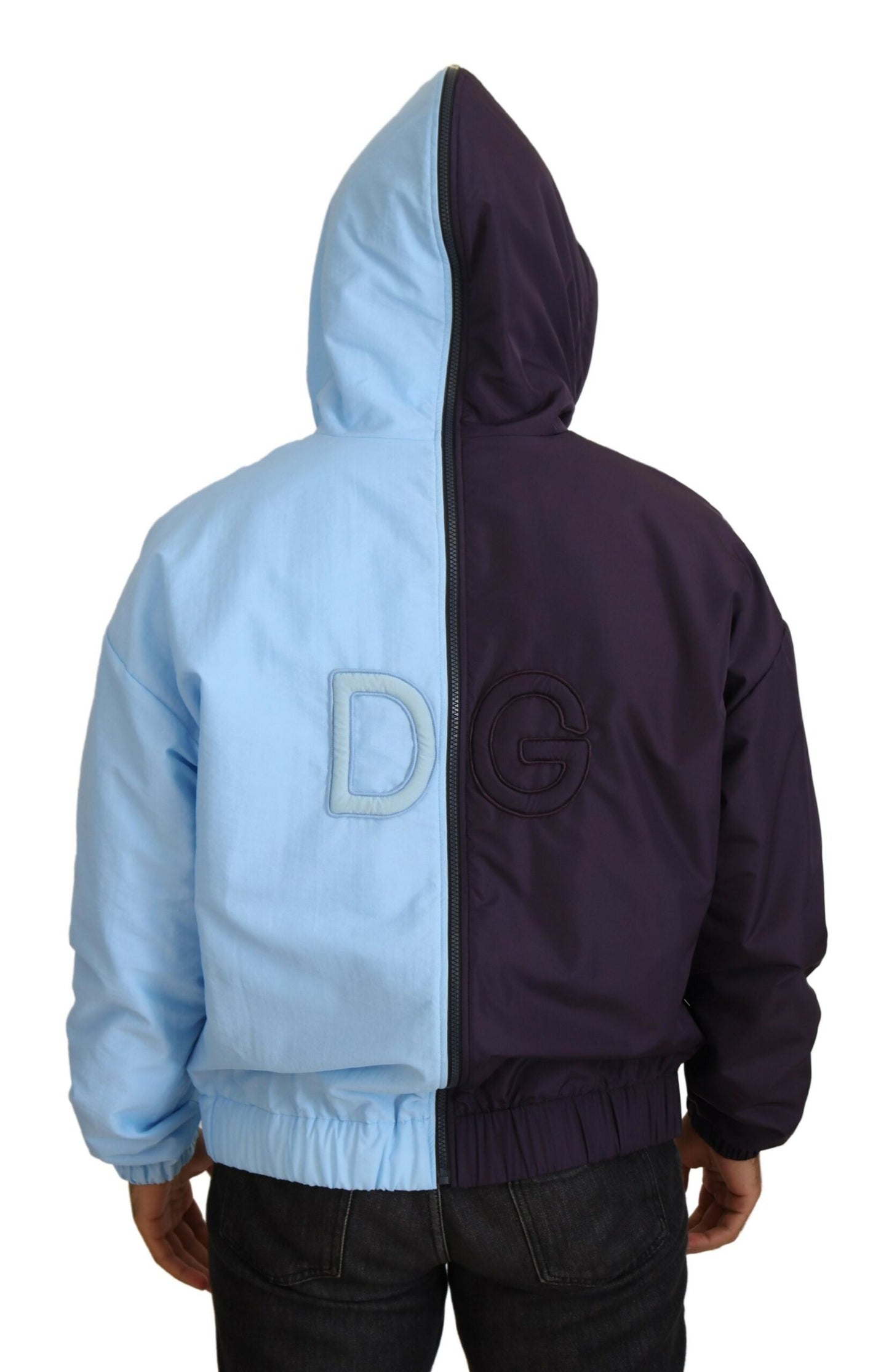 Dolce &amp; Gabbana Black Blue DG Hooded Full Zip Men Jacket