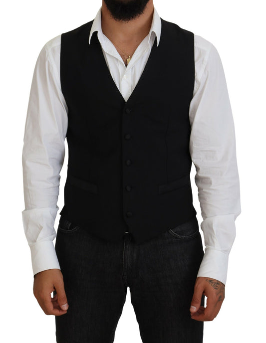 Dolce &amp; Gabbana Black Virgin Wool Waistcoat Formal Vest