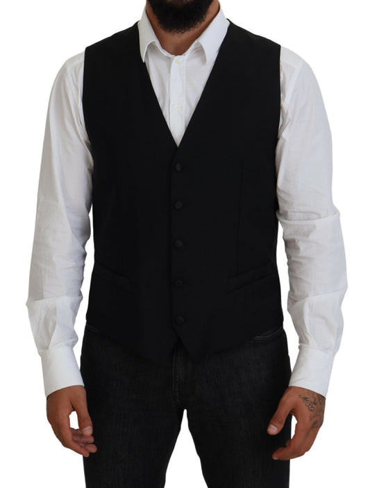 Dolce &amp; Gabbana Black Virgin Wool Waistcoat Formal Vest