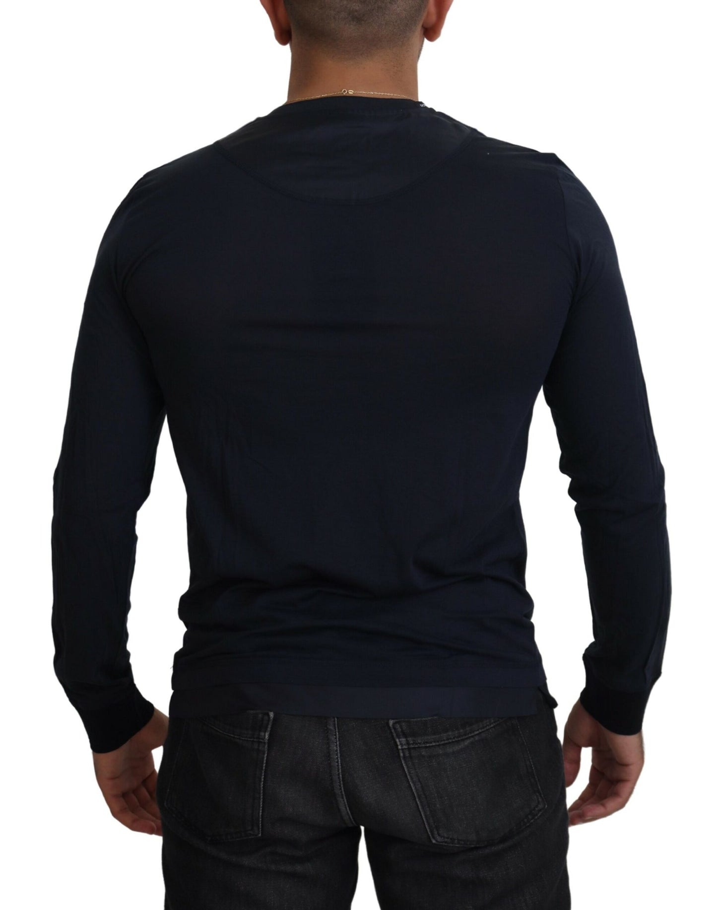 Dolce &amp; Gabbana Eleganter blauer Pullover aus Baumwoll-Seiden-Mischung