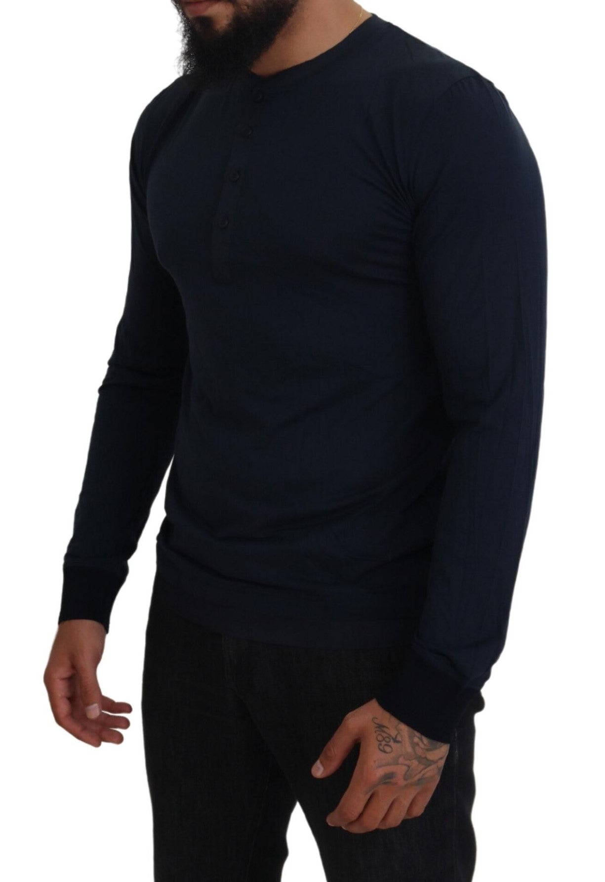 Dolce &amp; Gabbana Eleganter blauer Pullover aus Baumwoll-Seiden-Mischung