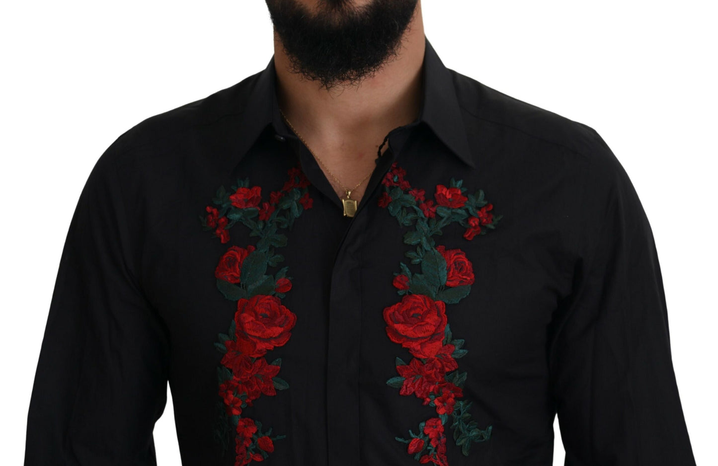 Dolce &amp; Gabbana – Elegantes, mit Blumen besticktes Baumwollhemd