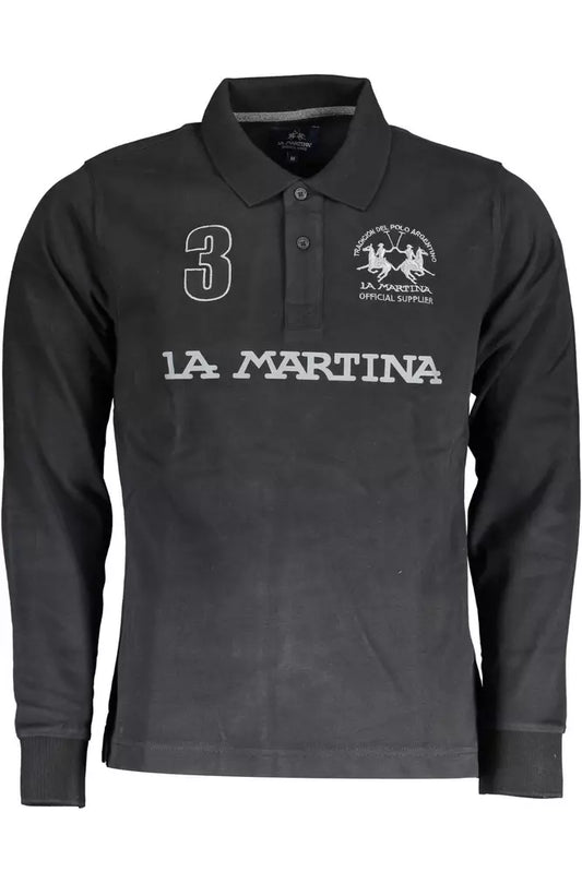 La Martina Elegantes langärmliges schwarzes Poloshirt