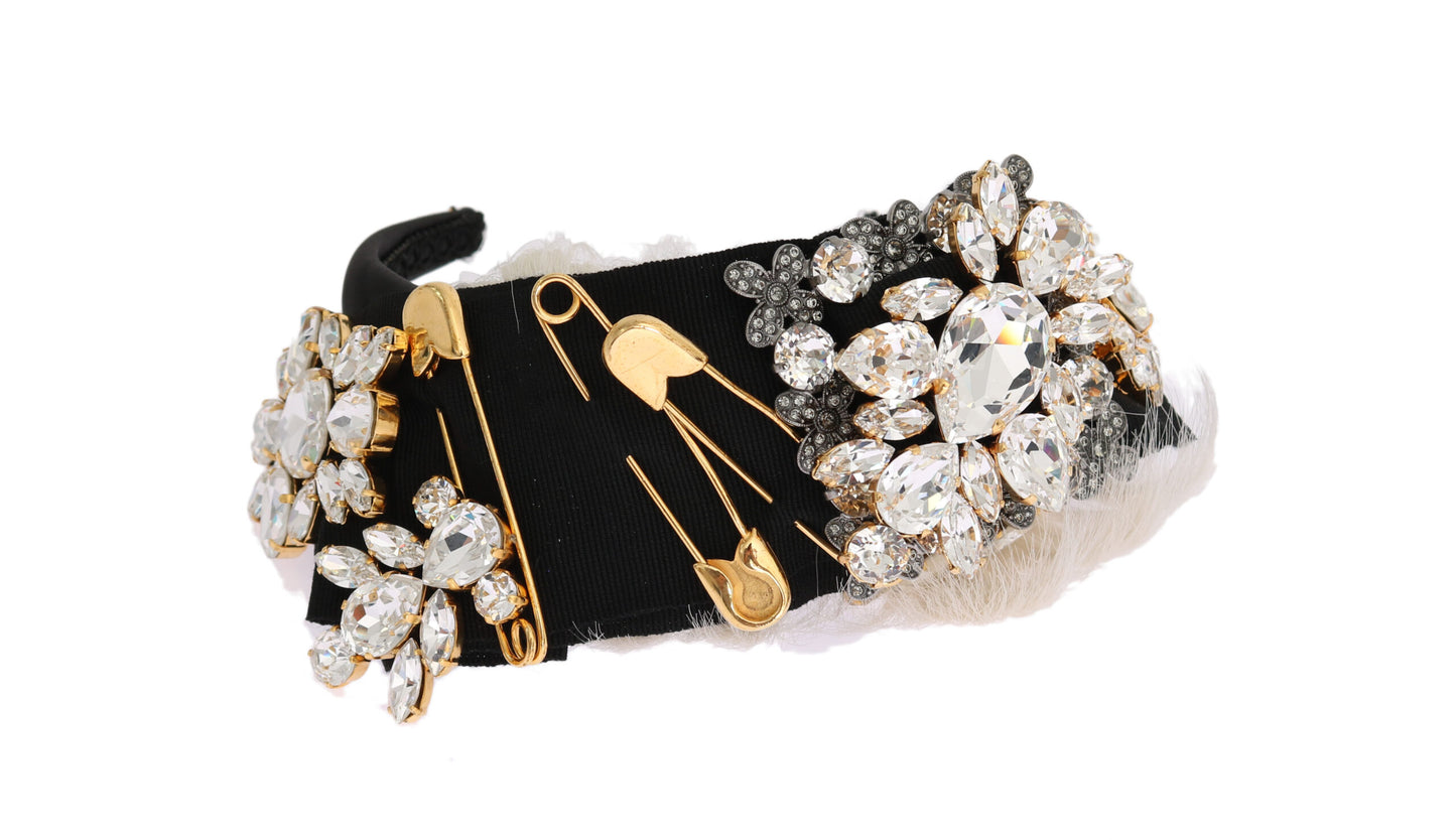 Dolce &amp; Gabbana Black Crystal White Hair Hairdresser Headband Diadem