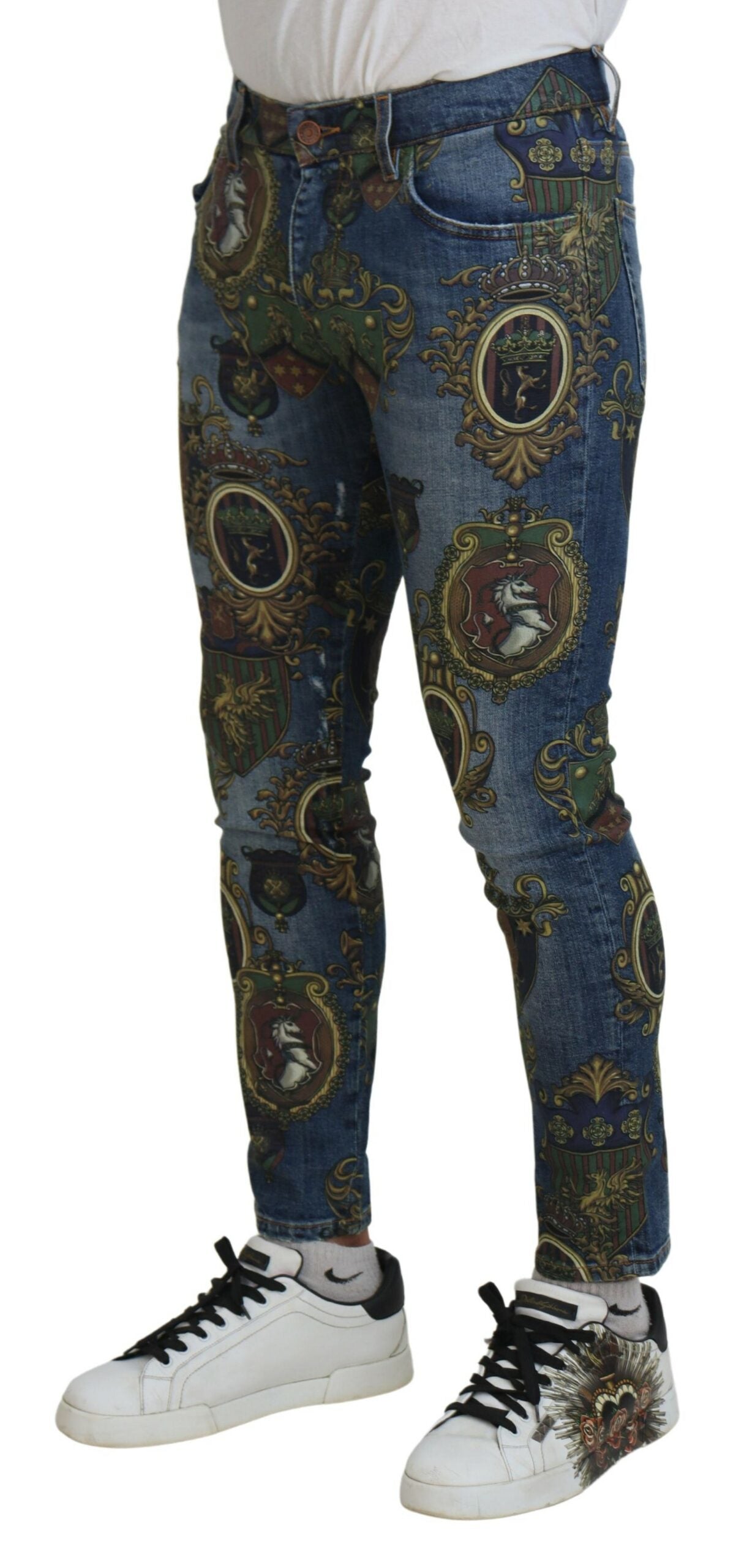 Dolce &amp; Gabbana – Elegante Slim-Fit-Jeans aus bedrucktem Denim