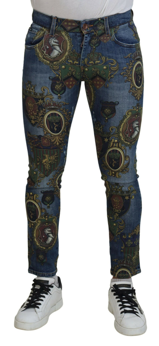 Dolce &amp; Gabbana – Elegante Slim-Fit-Jeans aus bedrucktem Denim