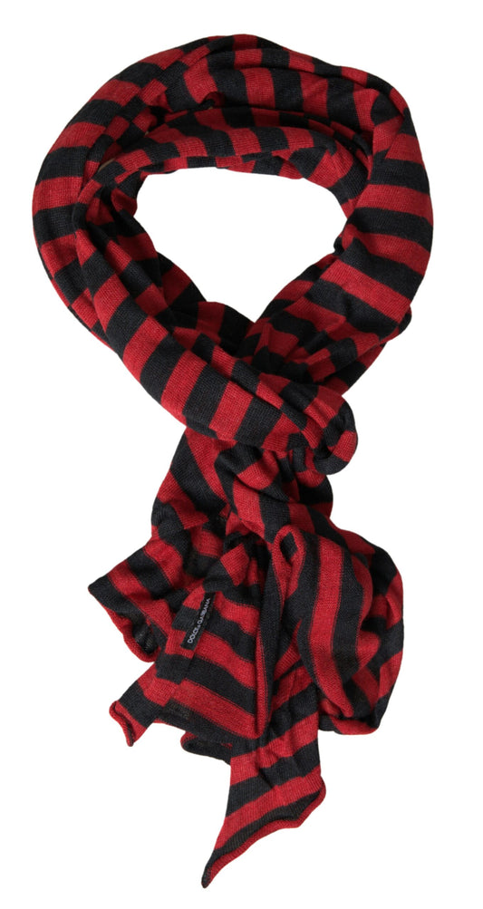 Dolce &amp; Gabbana Red Black Stripes Acrylic Wrap Shawl Scarf