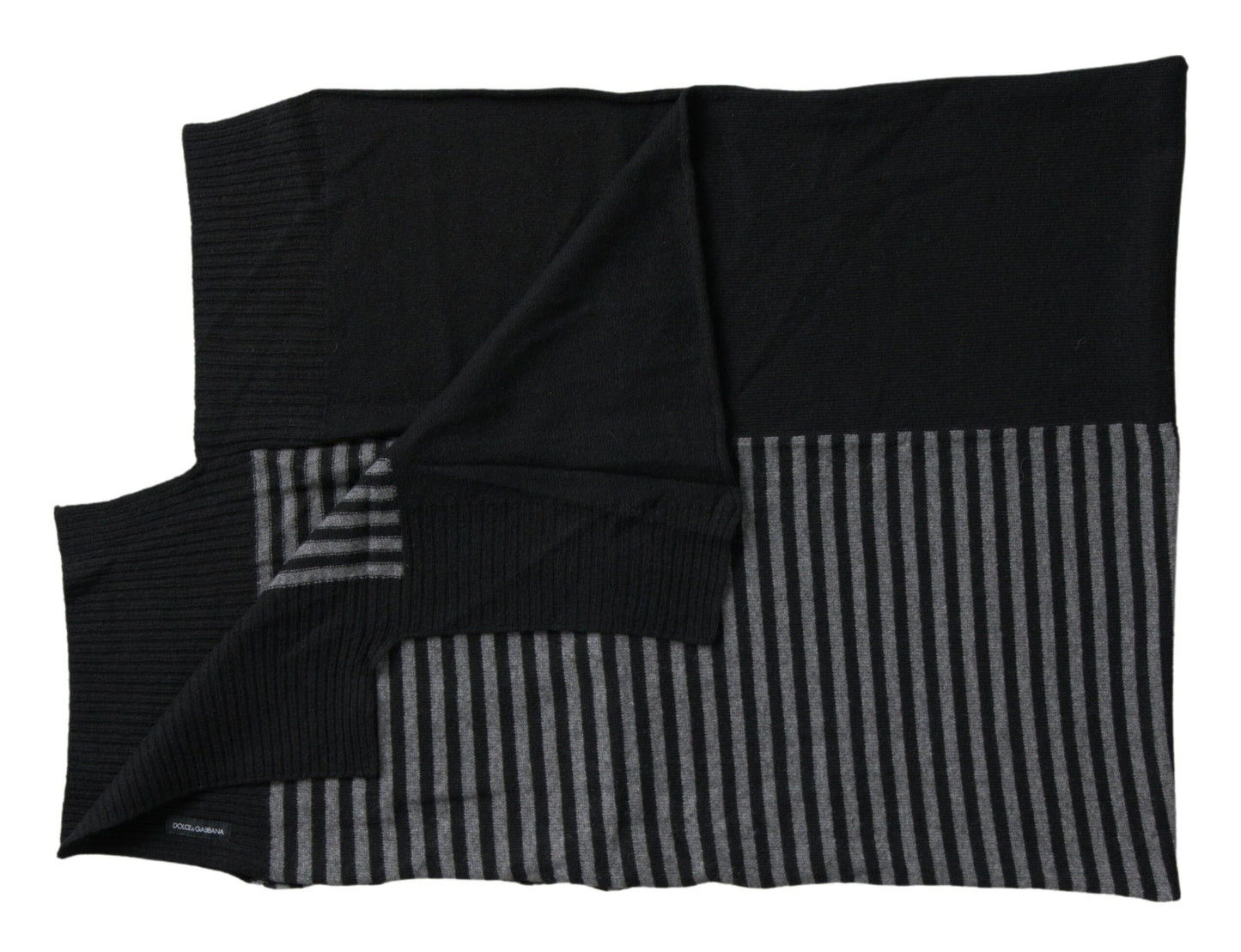 Dolce &amp; Gabbana Black Gray Stripe Wool Neck Wrap Shawl Scarf