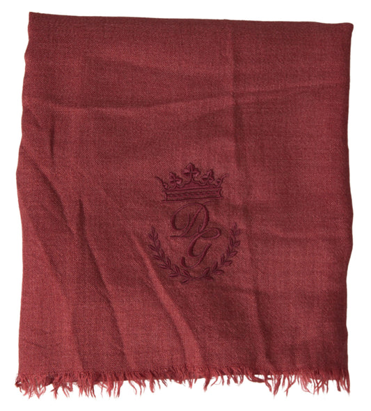 Dolce &amp; Gabbana Maroon Cashmere Knit Wrap Shawl Fringe Scarf