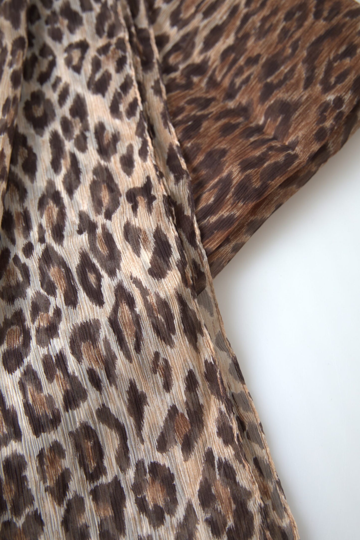 Dolce &amp; Gabbana Brown Leopard Silk Shawl Wrap Foulard Scarf